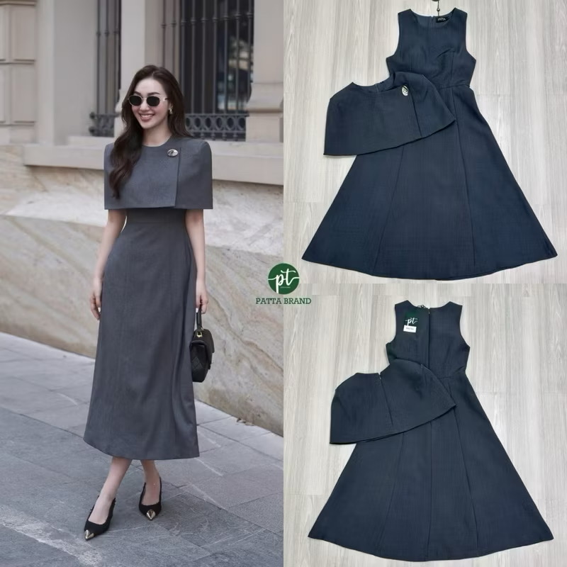 เซต2ชิ้น สีเทา เดรสยาวแขนกุด อกเย็บเสริมฟองน้ำให้ทรงสวย และดีไซน์ (งานซิปหลัง) มาพร้อมเสื้อคลุมไหล่ดีไซน์สวยอกเย็บติดอะไหล่เงิน สวยหรู (มีซิปหลัง)เย็บซับในอย่างดี ใส่สบาย : สินค้าคุณภาพ (พร้อมส่ง)