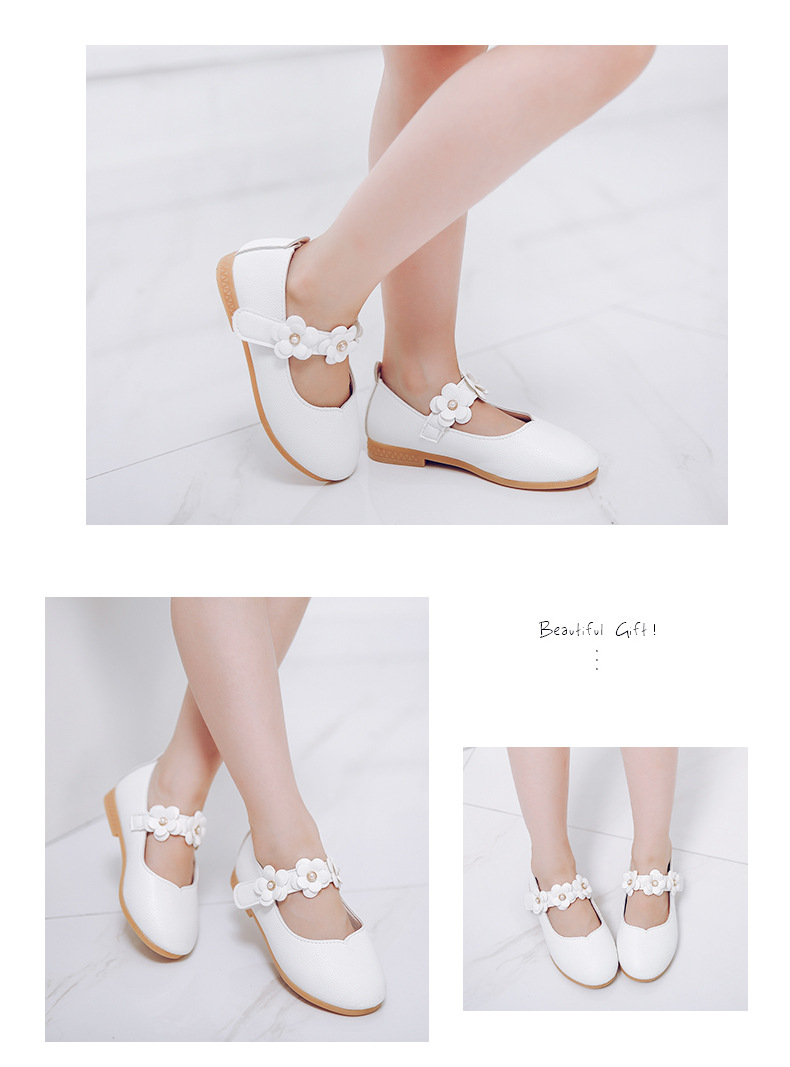 รองเท้าคัทชูสีขาวเด็กหญิง รองเท้าออกงานเด็กผู้หญิง ตกแต่งดอกไม้ สวยเรียบหรู