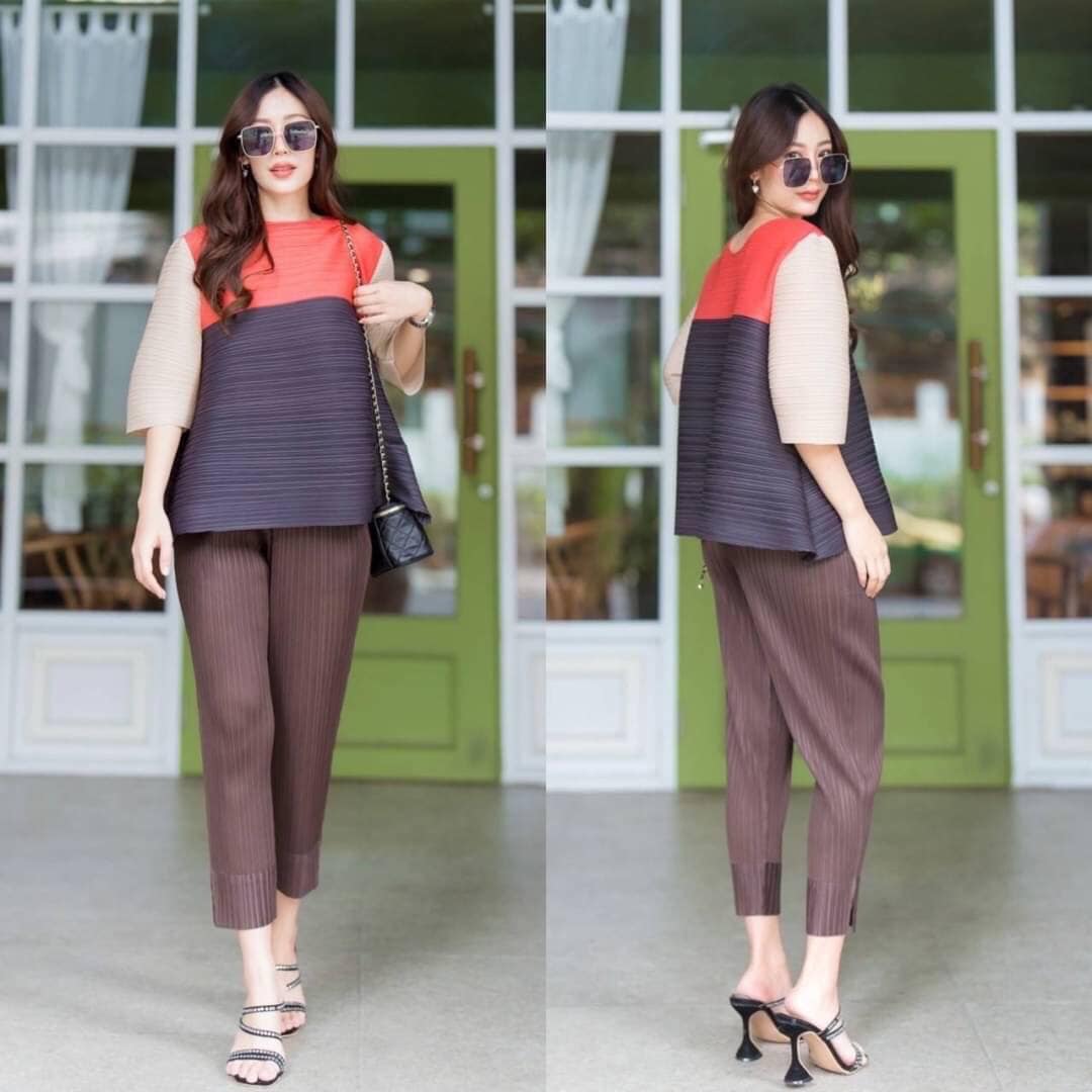 ชุดเซต เสื้อ+กางเกงขายาว ผ้าอัดพลีท คุณภาพแน่นๆ งาน AA Premium 💫 : สินค้าคุณภาพ (พร้อมส่ง)