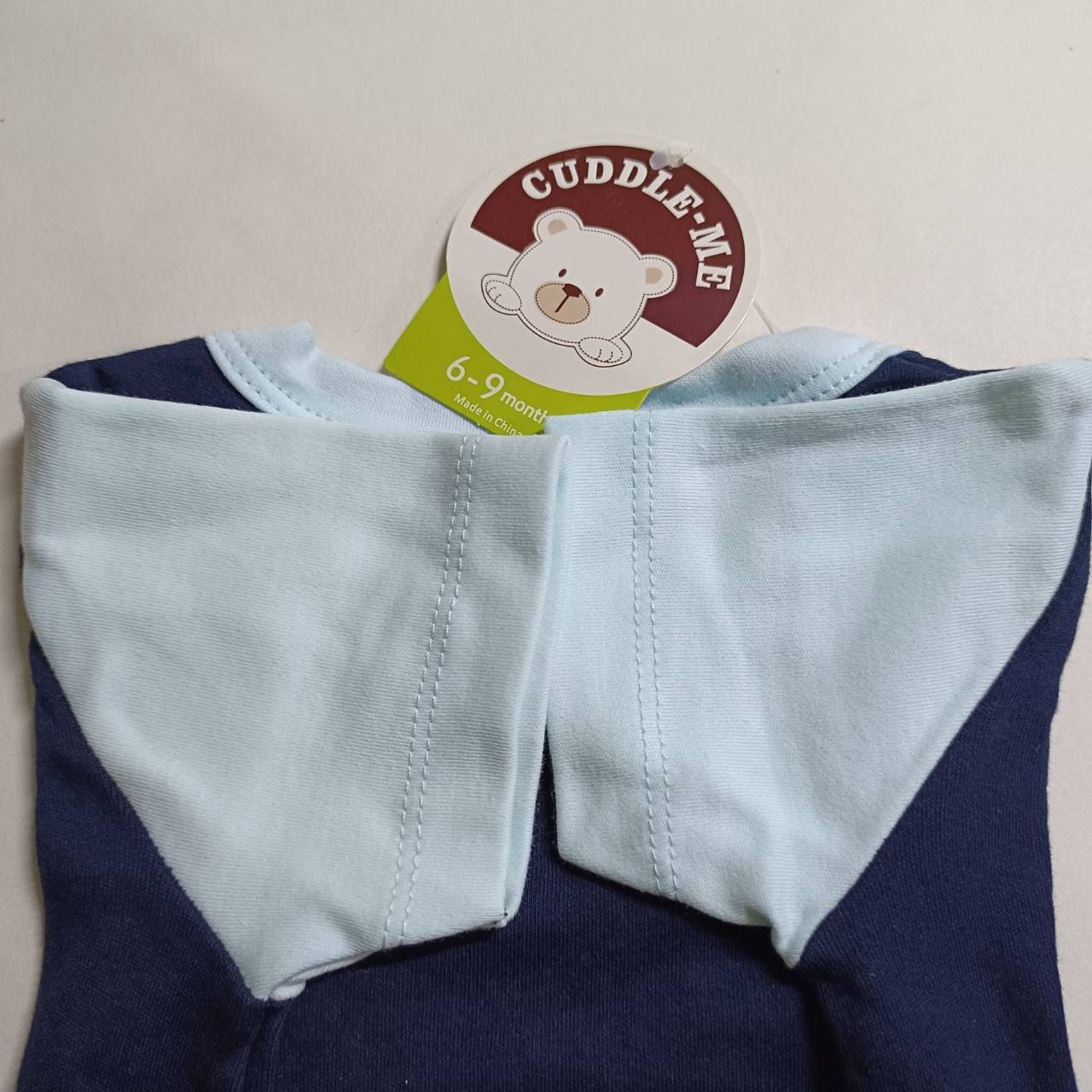 ชุดจั๊มสูทเด็ก แบรนด์แท้ Cuddle me สีกรมสลับสีฟ้าอ่อน ลายลิง Future 80 SuperStar