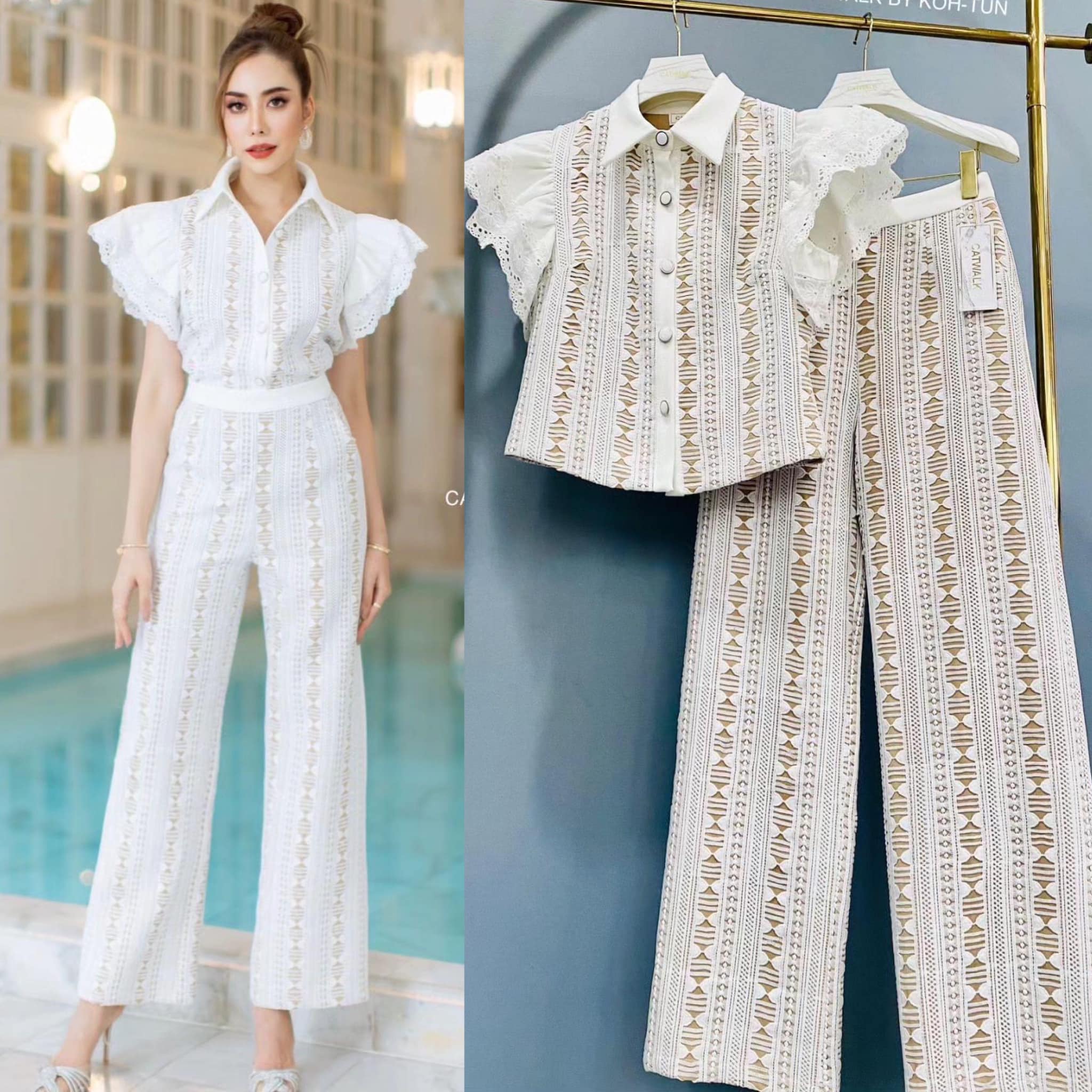 เซตปกเชิ้ตผ้าลูกไม้ ผ้าลูกไม้เนื้อดีทอลายสวยไม่ยับง่าย . สินค้าคุณภาพ (พร้อมส่ง).