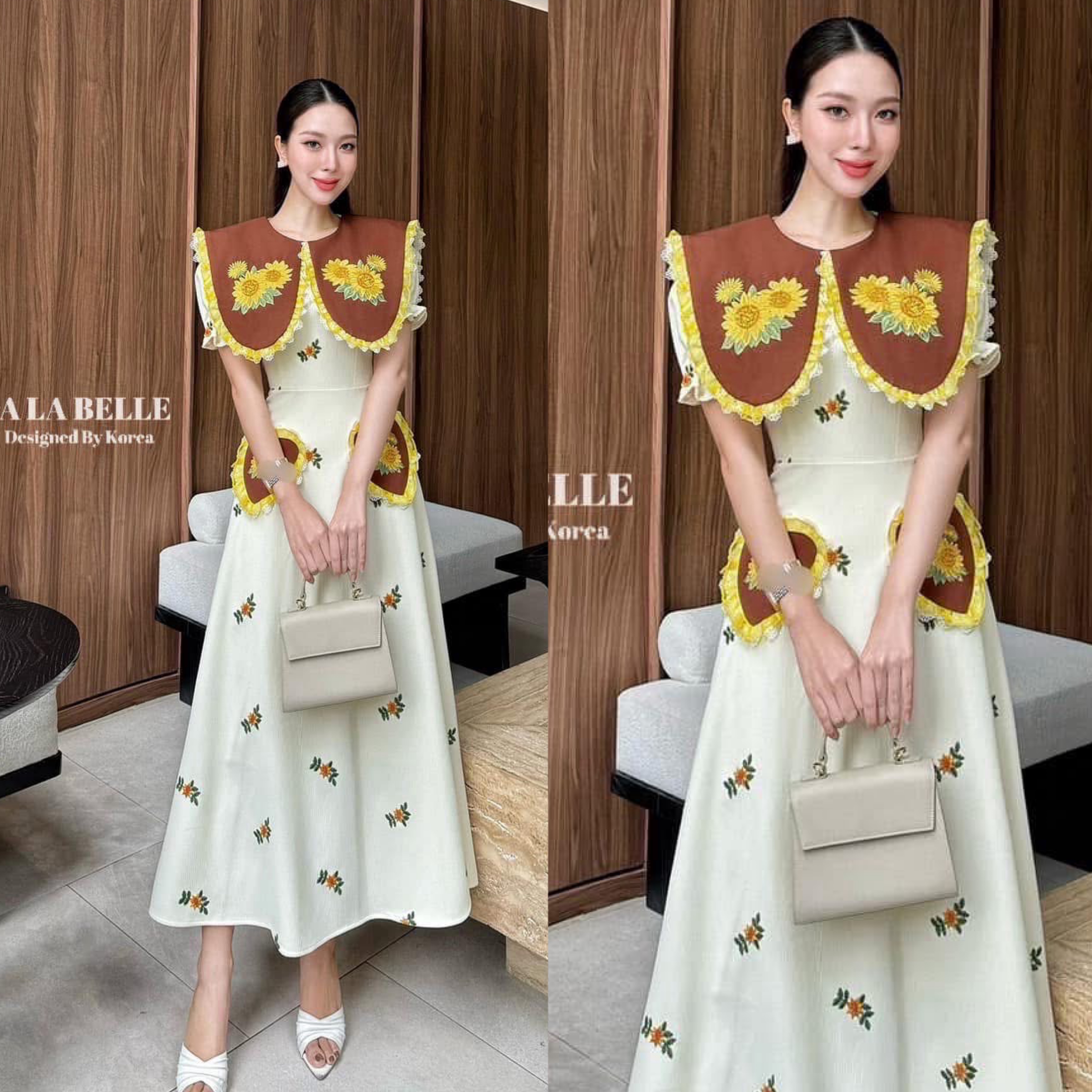 เดรสรุ่นฮอตรุ่นปังน่ารักสุดๆเป็นผ้าลูกฟูกอัดกาวปักลายดอกไม้ทั้งชุดคอปกใหญ่ปกลายดอกไม้แต่งขอบปก2ชั้นผ้าแก้วจับจีบรองด้วยผ้าลูกไม้สีขาวเอวเข้ารูปกระโปรงบานใช้ผ้าเยอะ ใส่สบาย : สินค้าคุณภาพ (พร้อมส่ง)