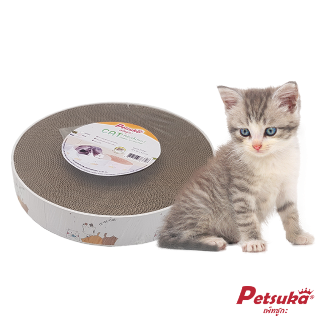 ที่ลับเล็บแมว Petsuka ทรงกลม ลายแมวการ์ตูน สีขาว