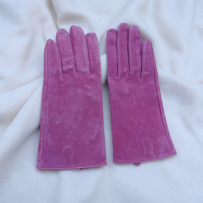 ถุงมือหนังกลับแท้สีชมพู สวยมาก อุ่นติดลบ