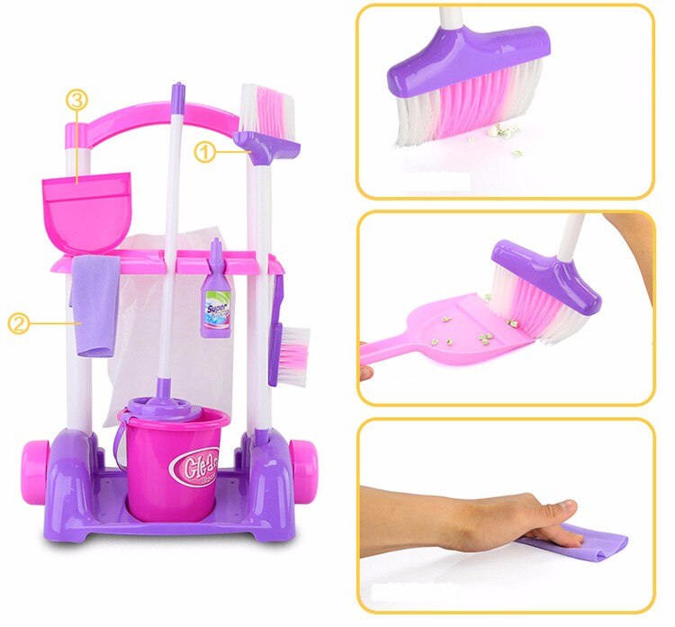 [ส่งฟรี] ของเล่นแม่บ้าน รถเข็นแม่บ้าน ของเล่นงานบ้าน รถเข็นของเล่น ไม้กวาดเด็ก ไม้ถูพื้นเด็ก ชุดทำความสะอาดเด็ก Little Helper