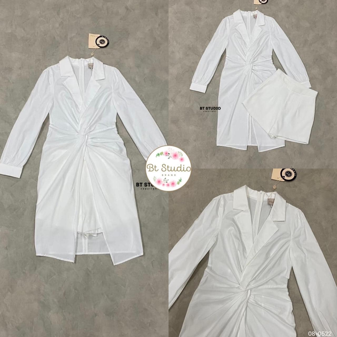 เซท 2 ชิ้น เดรสเชิ้ตแขนยาว คอปกแต่งไขว้บิดตรงกลางลำตัวผ่าปลาย ชายยาว ซิปหลัง มาพร้อมกางเกงขาสั้น แมทซ์กันสวยหรู ลุคคุณนาย hiso ดูแพงม๊าากจ้าาา : สินค้าคุณภาพ (พร้อมส่ง)