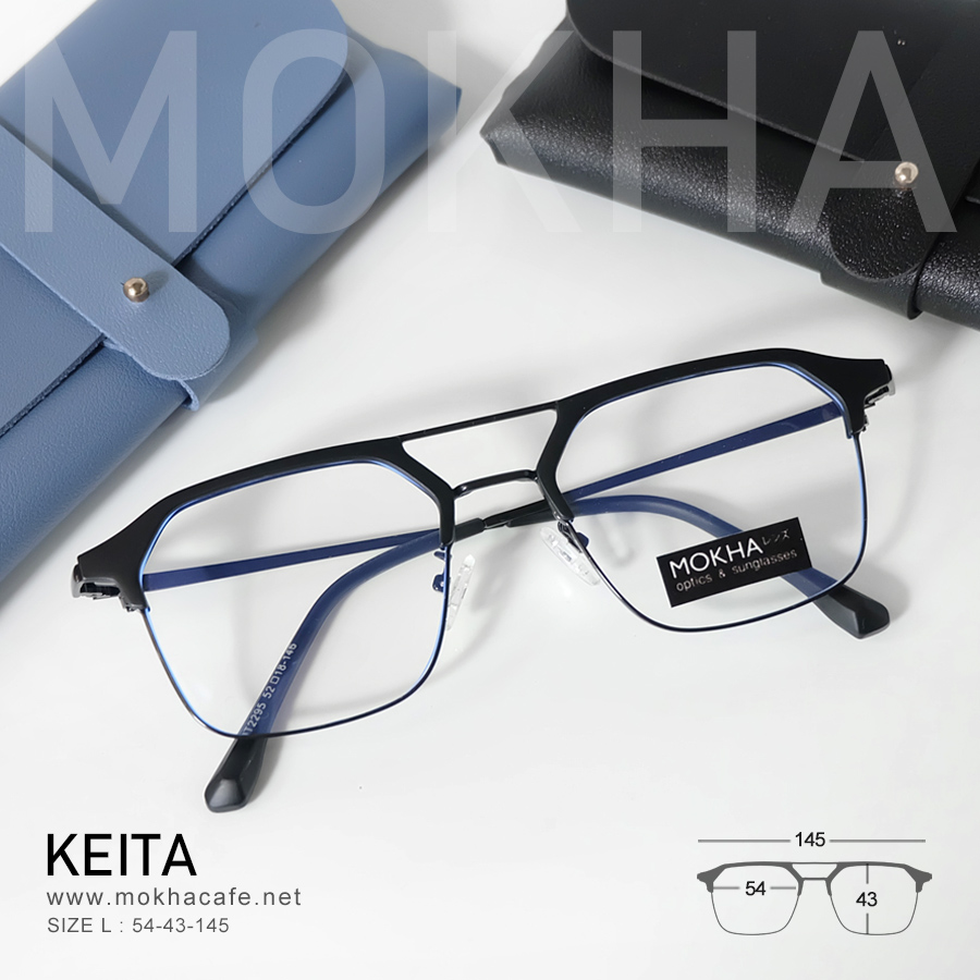 KEITA - black กรอบแว่นวินเทจ แว่นตาทรงเหลี่ยม DoubleBridge กว้าง 145 มม. (sizeL)