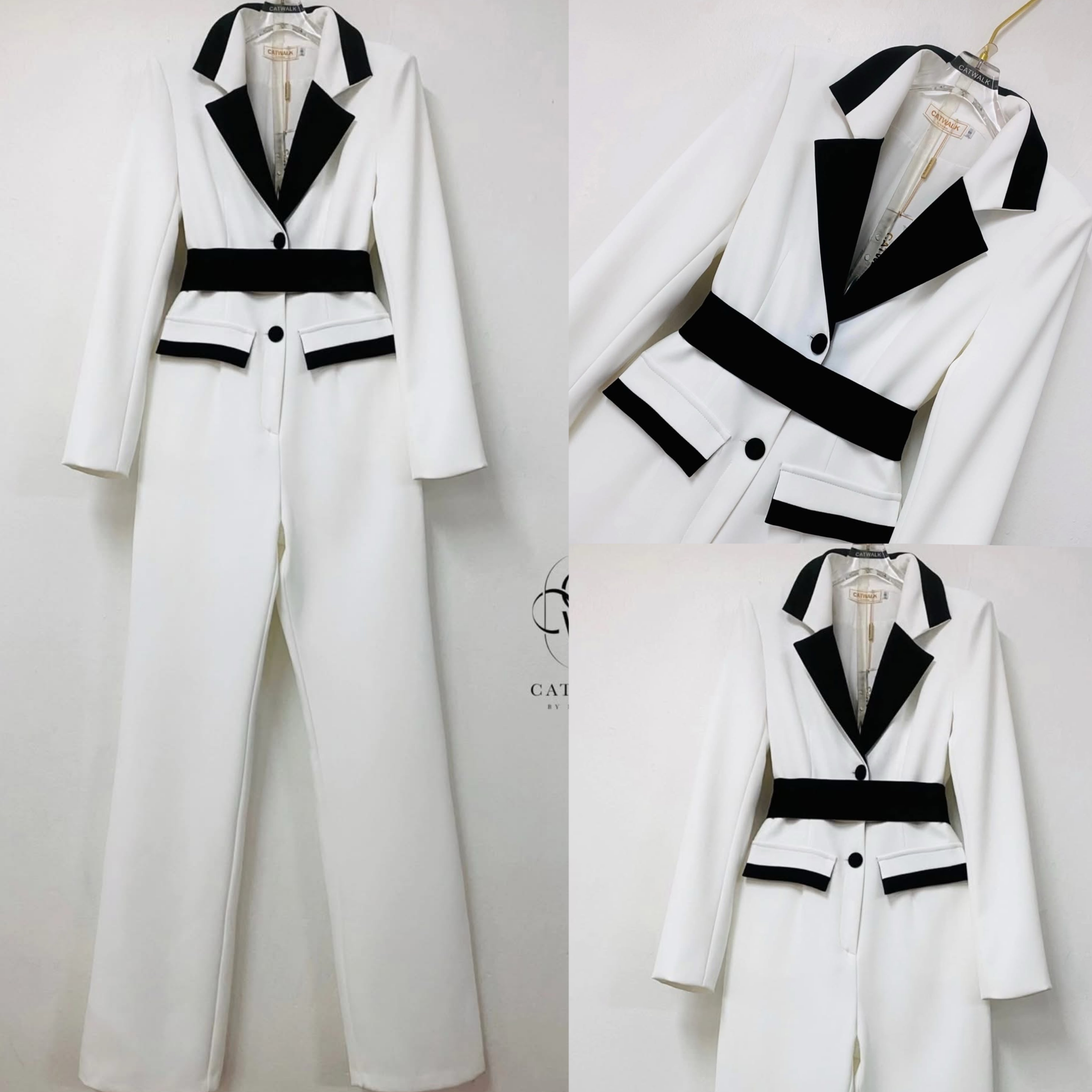 จั้มสูททูโทน+เข็มขัดผ้า เนื้อผ้าเกรดเอ เนื้อผ้าเป็นทรงสวย เท่ห์หรูดูโดดเด่นสุดๆ ใส่สบาย : สินค้าคุณภาพ (พร้อมส่ง)