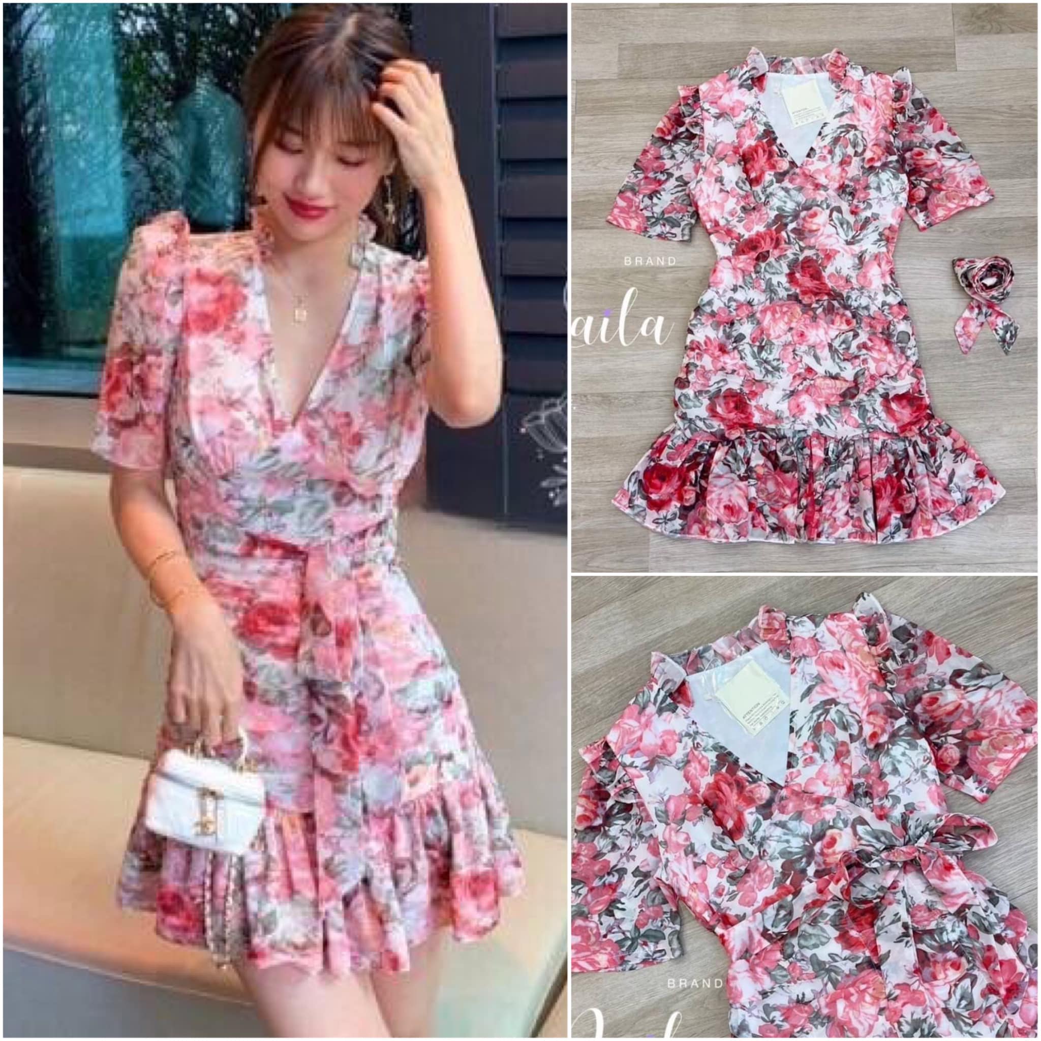มินิเดรสงานลายดอกสีแดง ทรงคอวีช่วงแขนแต่งยกระบายน่ารัก ตัวกระโปรงทรงย่นๆด้านหน้าระบายชาย มาพร้อมสานผูกเอวให้ลงตัว ลุคนี้หน้า ร้อนต้องมีค่า สินค้าคุณภาพ (พร้อมส่ง)