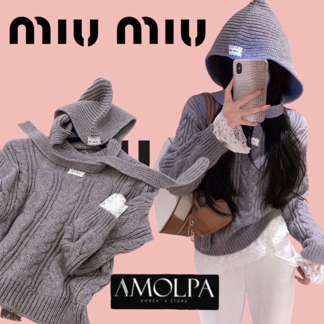 SWEATER MIU MIU +HOOD KNIT SS24 งาน 1 : 1 งานสวยสุดปัง. . ใส่สบาย : สินค้าคุณภาพ (พร้อมส่ง)