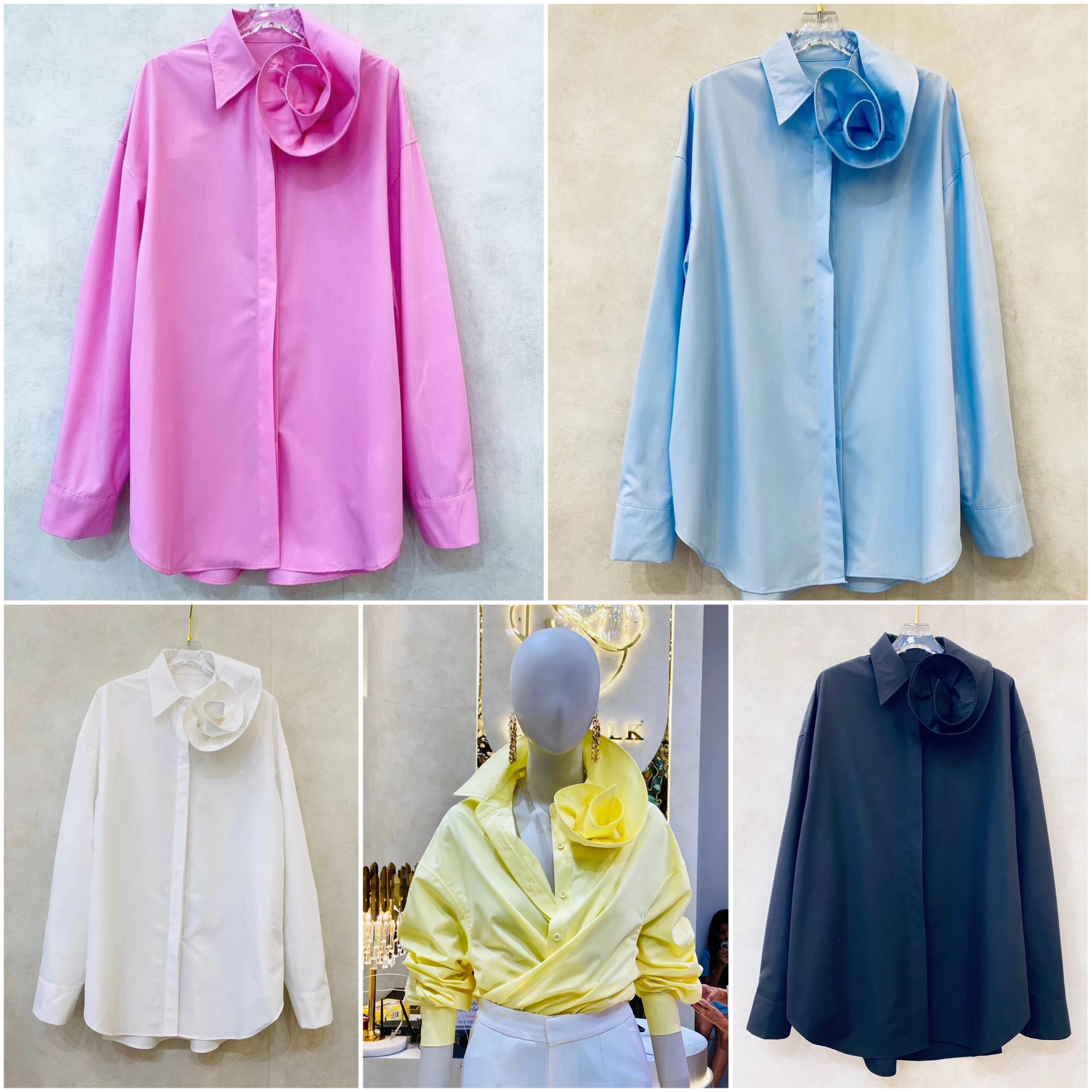 เสื้อเชิ้ตปกคอดอกไม้ ตัวเสื้อเป็นทรงปล่อยๆเท่ห์ๆ คอปกดีไซน์ให้เป็นดอกกุหลาบ ตะเข็บด้านในตัวเสื้อเย็บเก็บขอบอย่างละเอียด เนื้อผ้าเกรดเอ ใส่สบาย : สินค้าคุณภาพ (พร้อมส่ง)