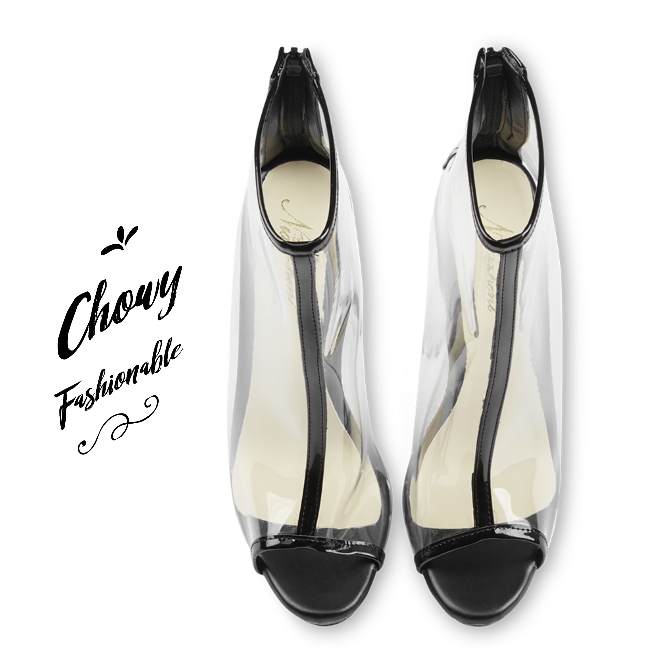 รองเท้าไซส์ใหญ่ 44 ส้นสูงไซส์ใหญ่ Transparent รองเท้าแก้วไซส์ใหญ่ PU ใส CHOWY KR1051BL13