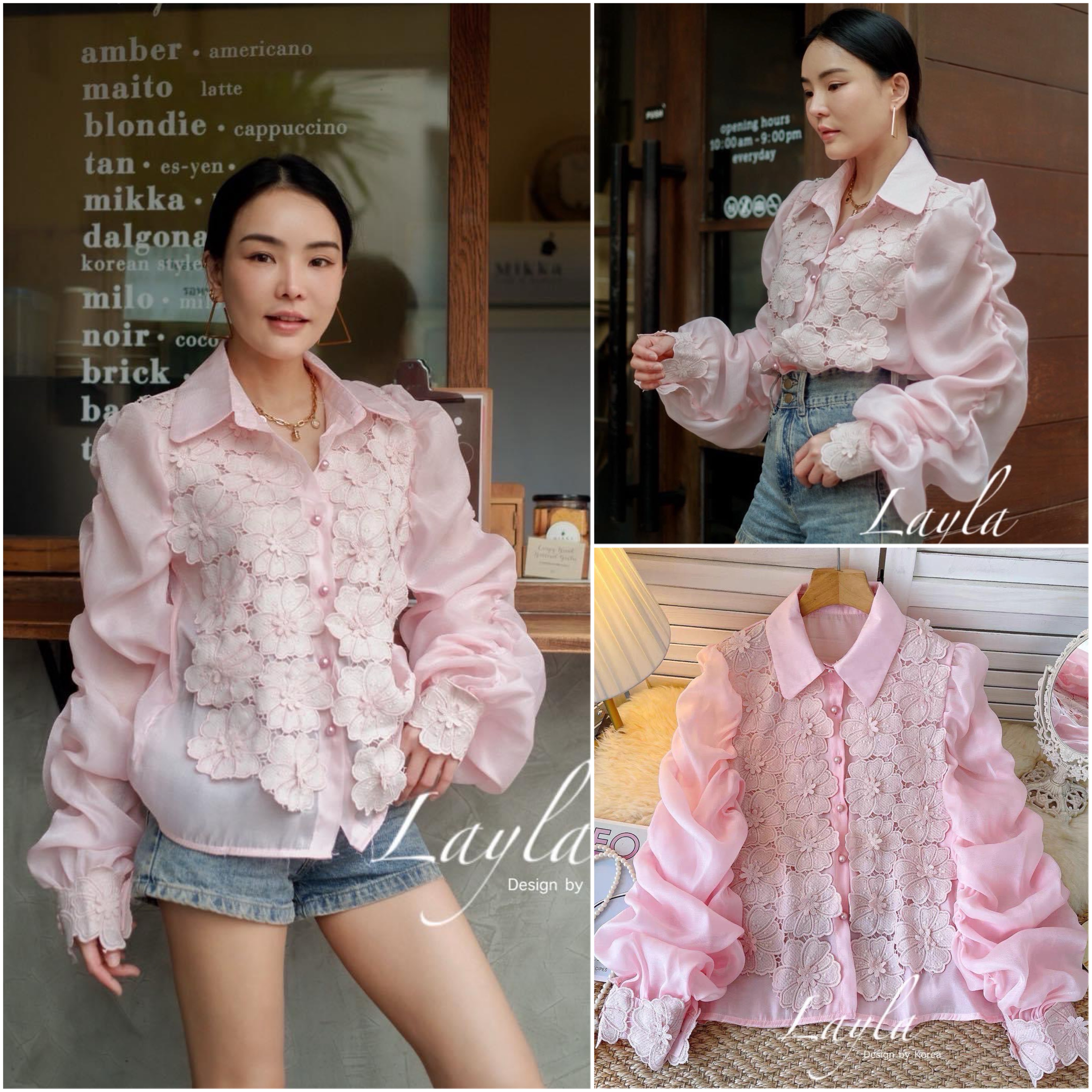 เสื้อเชิ้ตซิลค์เนื้อทรายวิ้งๆสวยมากกก แต่งลูกไม้สวยหรูหราดีเทลช่วงแขน เย็บย่นเก๋ๆ งานสวยมากค่า ใส่สบาย : สินค้าคุณภาพ (พร้อมส่ง)