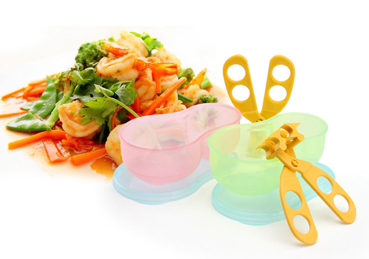 ถ้วยบดข้าวเด็ก ถ้วยป้อนข้าวเด็ก ชุดบดอาหารเด็ก ถ้วยอาหารเด็ก มีฝาปิด+ช้อนเด็ก+กรรไกรบดอาหาร (6 m+) BPA-Free