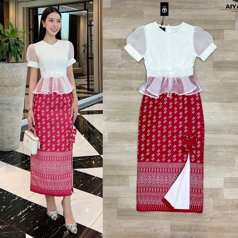 set เซ็ตชุดผ้าพิมลายไทยผ้าหนาสวยมาพร้อมกระโปรงพิมลายเนื้อดีมาก ใส่สบาย : สินค้าคุณภาพ (พร้อมส่ง)