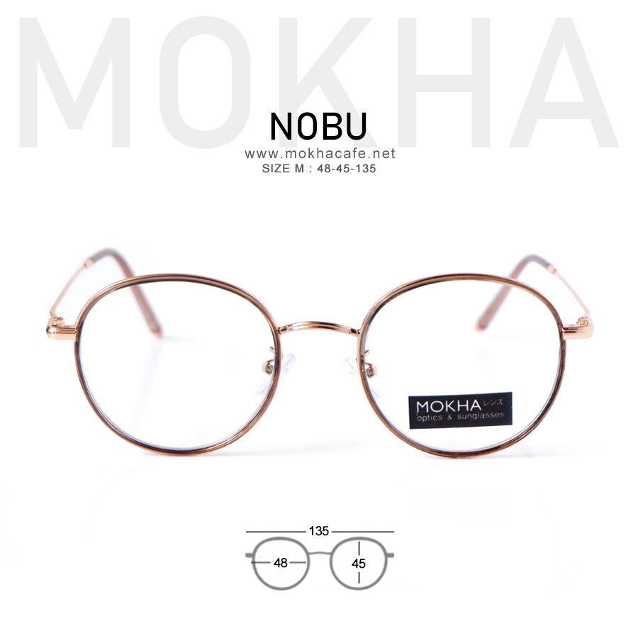 แว่นตา NOBU - brown กรอบแว่นทรงกลม ขาโลหะ น้ำหนักเบา กว้าง 135 มม.(sizeM) H45