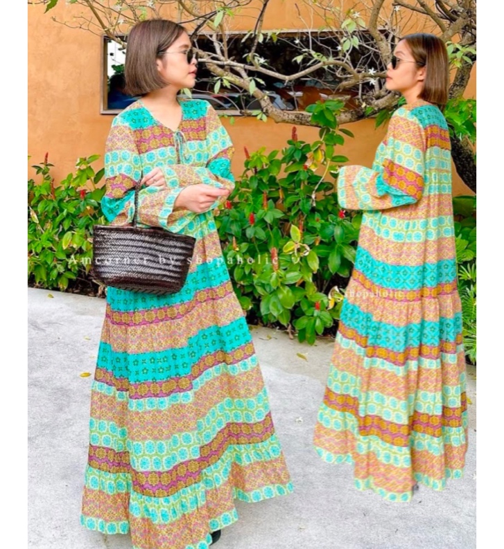 BOHO MAXI DRESS ผ้าเนื้อพริ้ว เนื้อดี เนื้อผ้าใส่สบาย ใส่สบาย : สินค้าคุณภาพ (พร้อมส่ง)
