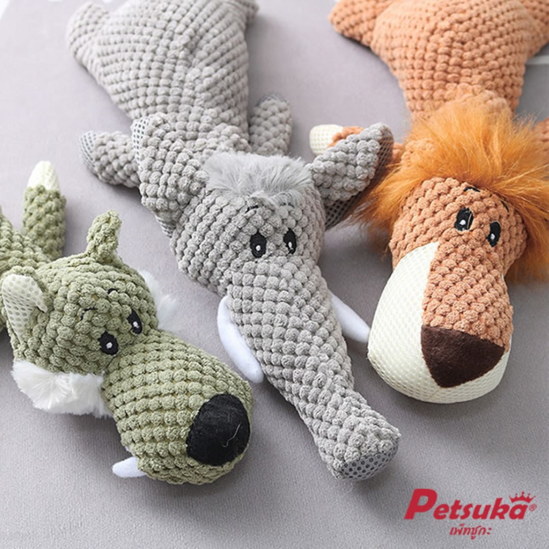 ตุ๊กตาช้างน้อยสีเทา Petsuka ของเล่นขัดฟันสัตว์เลี้ยง มีเสียง