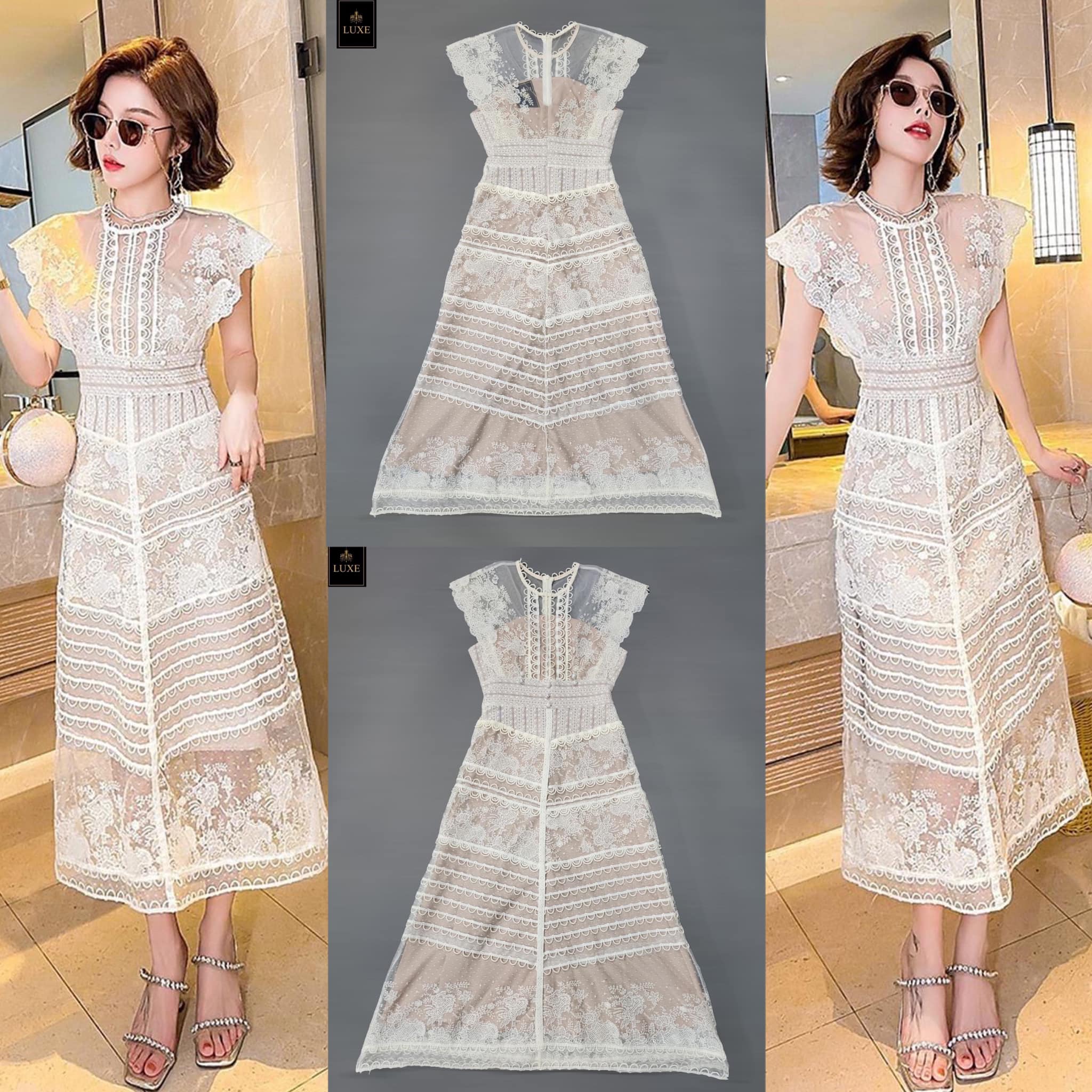 เดรสเสื้อคอกลม แขนล้ำ กระโปรงทรงเอ ทำจากผ้าลูกไม้ โครเชต์ แต่งกระดุมปั๊มและเทปลูกไม้ รอบตัว คัตติ้งประณีตมีซิปซ่อนและ ซับในสีเนื้อค่ะ ( ลูกไม้หยัก ) สินค้าคุณภาพ (พร้อมส่ง)