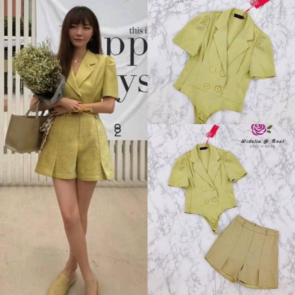 Set :: เสื้อแขนสั้นตัวสวยทรงดี ตัวเสื้อคัตติ้งสวยทรงดี คอปกเก๋ แต่งกระดุม สวยดูดี เป็นบอดี้สูท มาเข้าชุดกับกางเกงขา สั้นทรงสวย : สินค้าคุณภาพ (พร้อมส่ง)