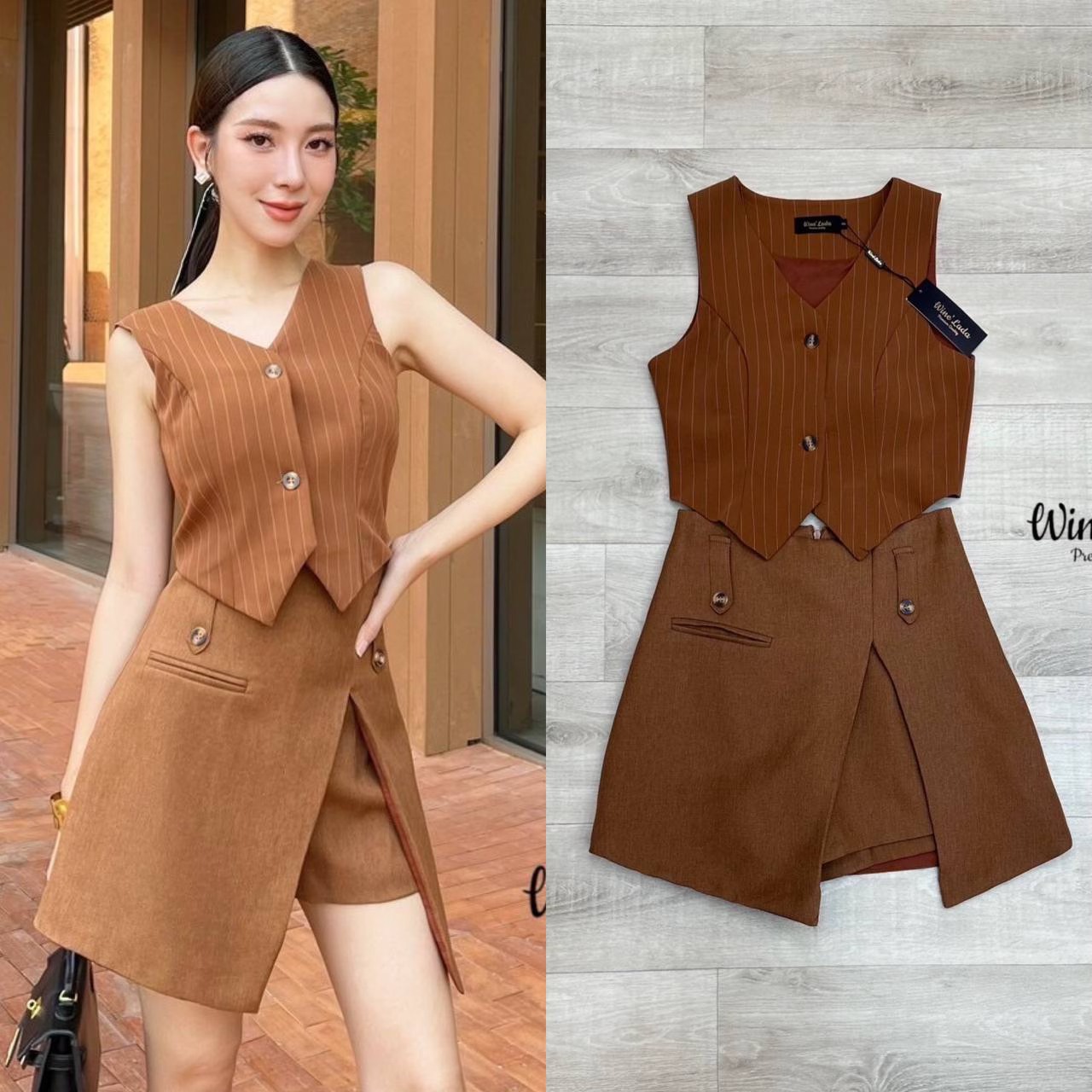 Set 2 Pcs. เซ็ทเสื้อแขนกุดลายทางผ้าดีมาก มาพร้อมกับกางเกงกระโปรงสีพื้น แมชกันอย่างลงตัว อกมีฟองน้ำ ซับในทั้งตัว ใส่สบาย สินค้าคุณภาพ (พร้อมส่ง)