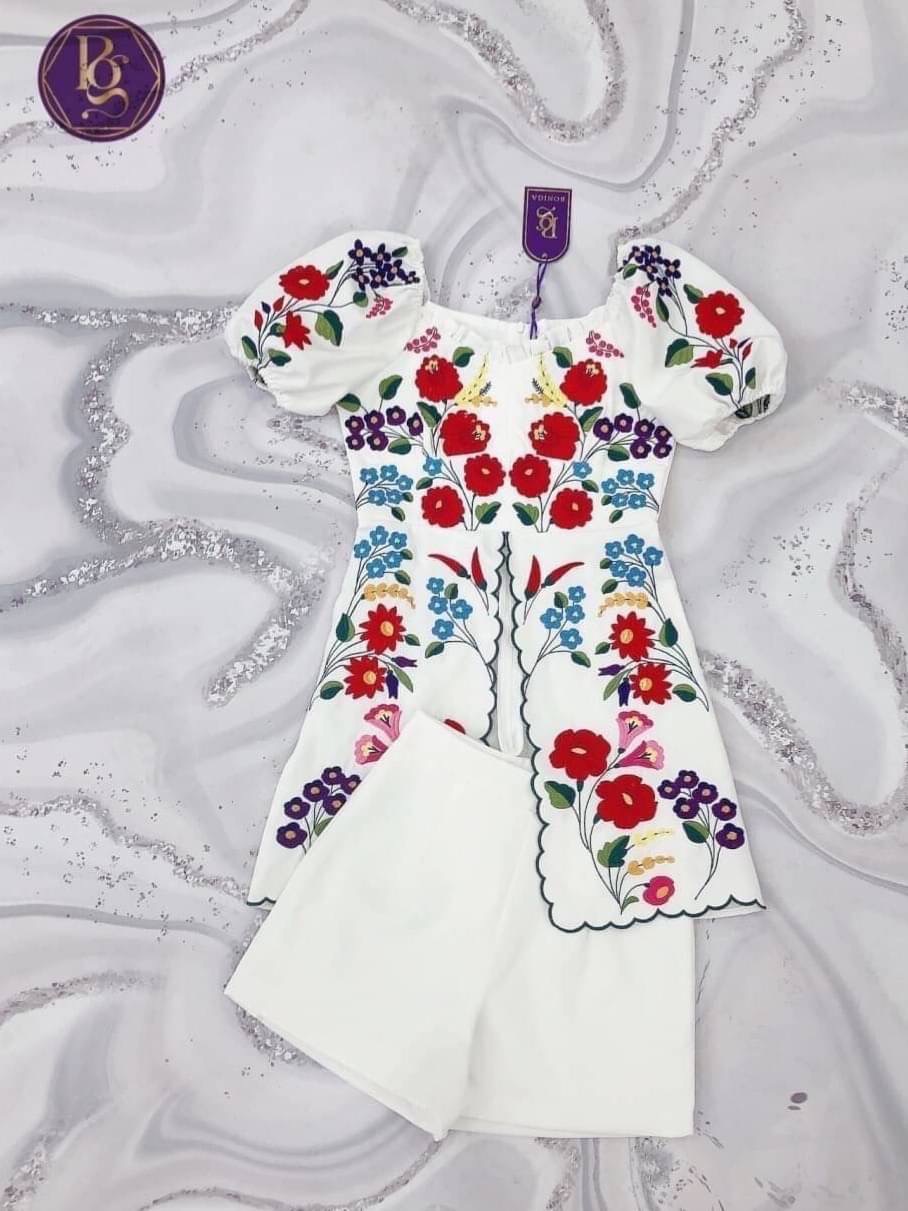 เซ็ต 2 ชิ้น เสื้อ+กางเกง งานปักทั้งชุด ปักจึ้ง ปักเทพ ปักละเอียด สีสันสดใส สินค้าคุณภาพ (พร้อมส่ง)