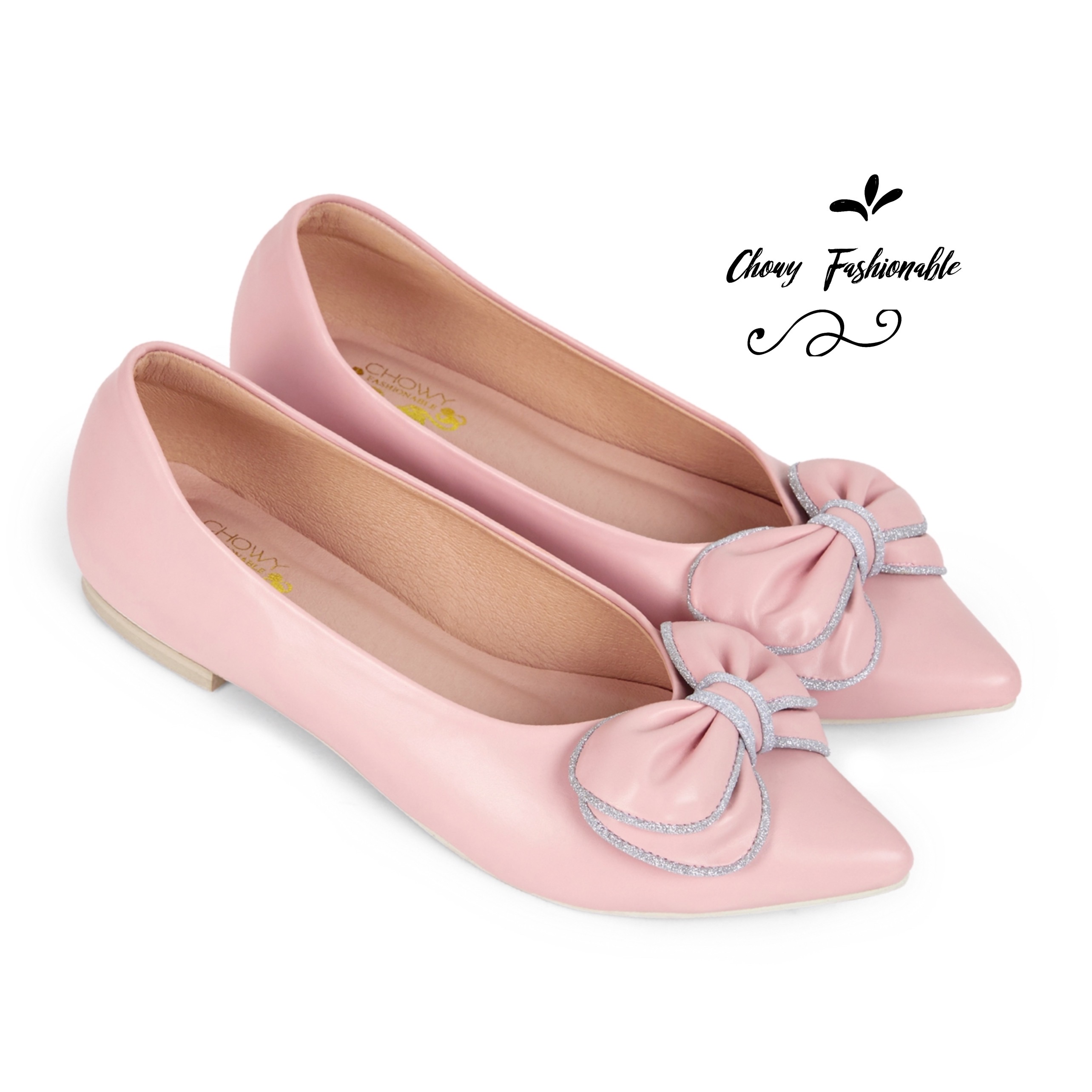 รองเท้าไซส์ใหญ่ 43-45 ส้นแบนหัวแหลม Flat Pointed Doble Bowy By Chowy CH0160