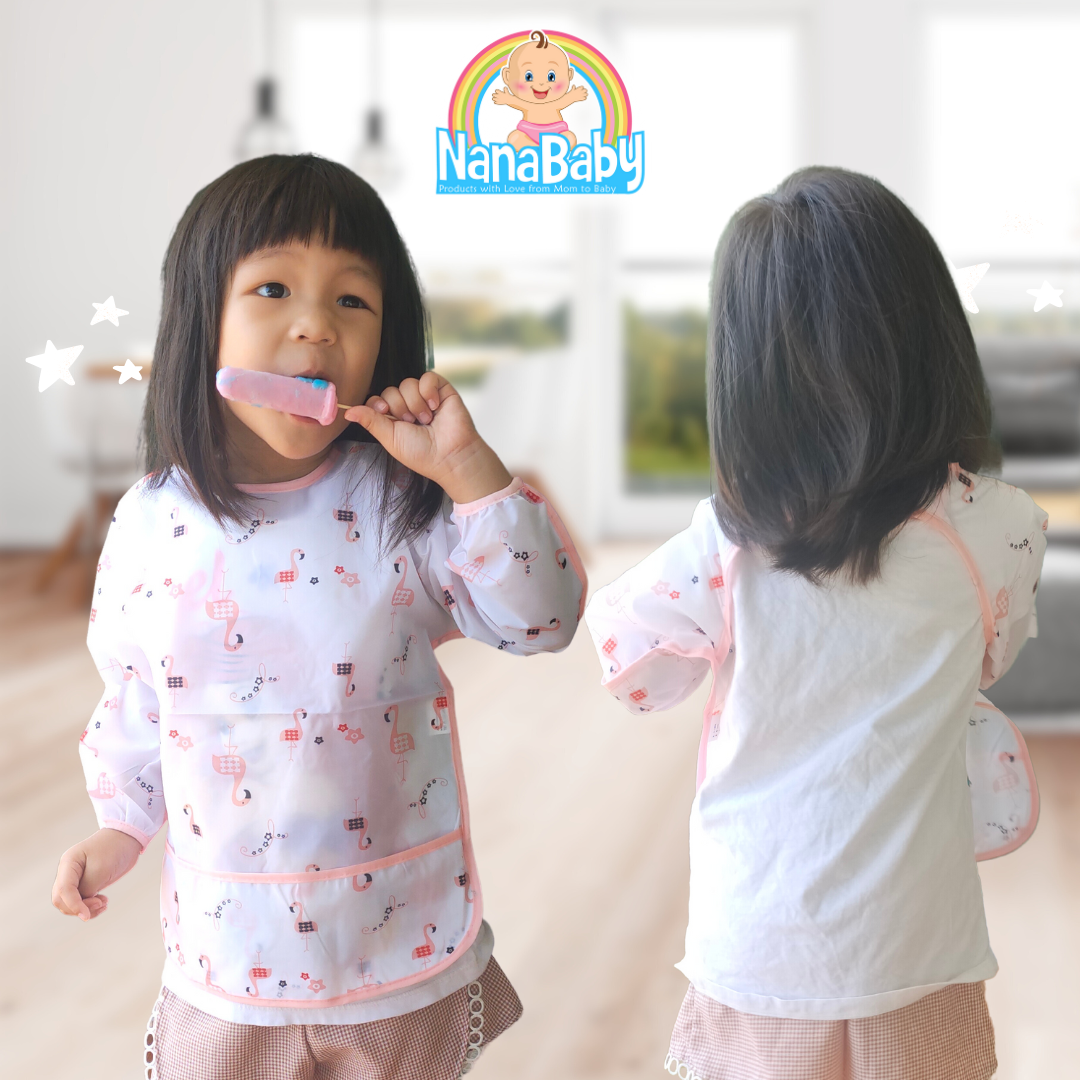NanaBaby เสื้อกันเปื้อนเด็ก เสื้อกันเปื้อนกินข้าว ผ้ากันเปื้อนเด็ก ทำงานศิลปะ แปรงฟัน กันน้ำ Size 90, 100