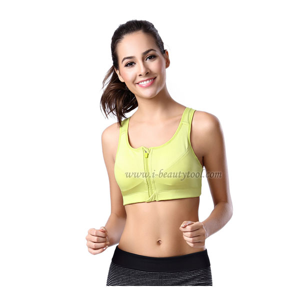 Sport Bra สปอร์ตบรา ซิปหน้า ปรับสาย - สีเหลืองมะนาว