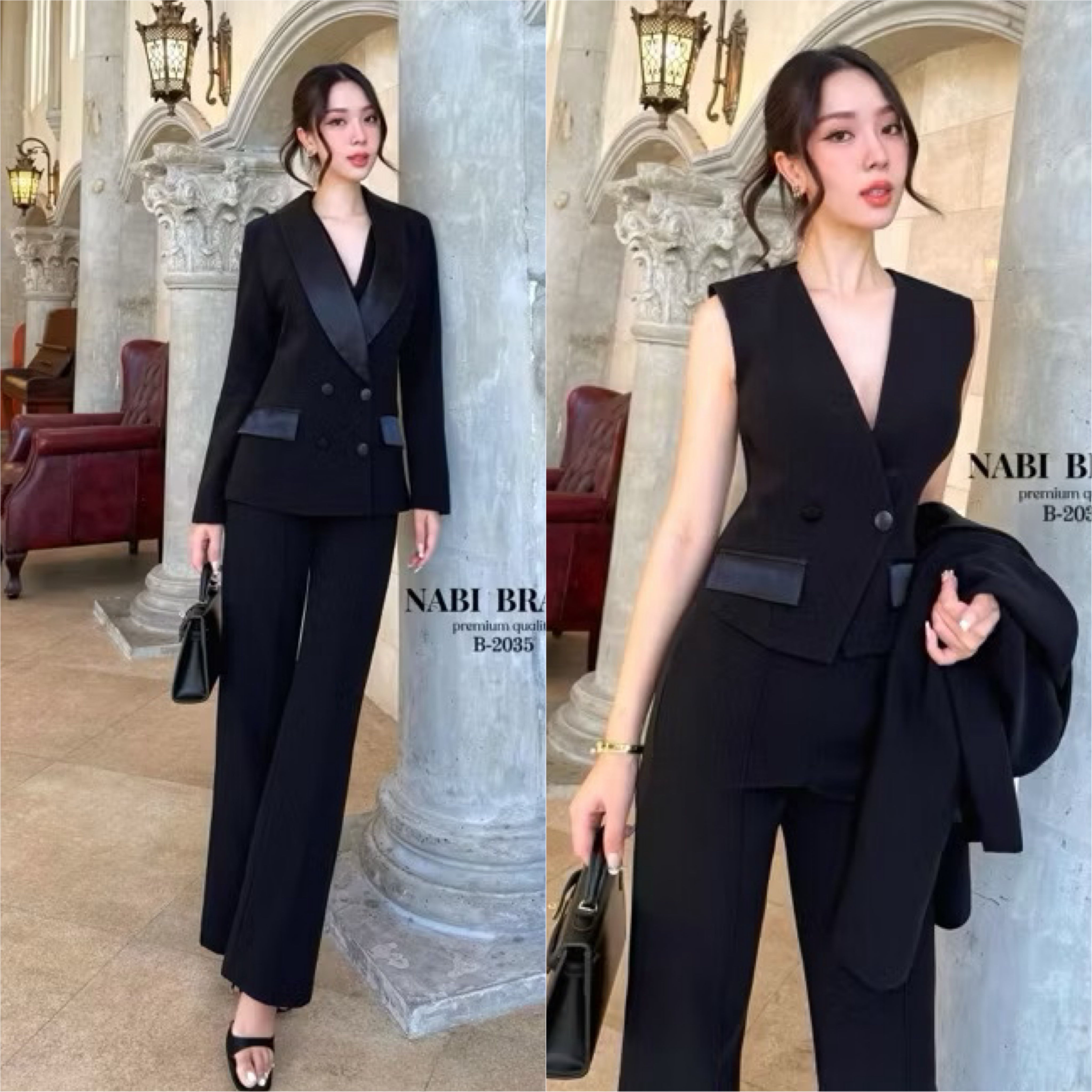 Set 3 ชิ้น เสื้อสูท +เสื้อกั๊ก +กางเกงขายาว ผ้าดีงาม สีดำแบบทางการ ใส่สบาย : สินค้าคุณภาพ (พร้อมส่ง)