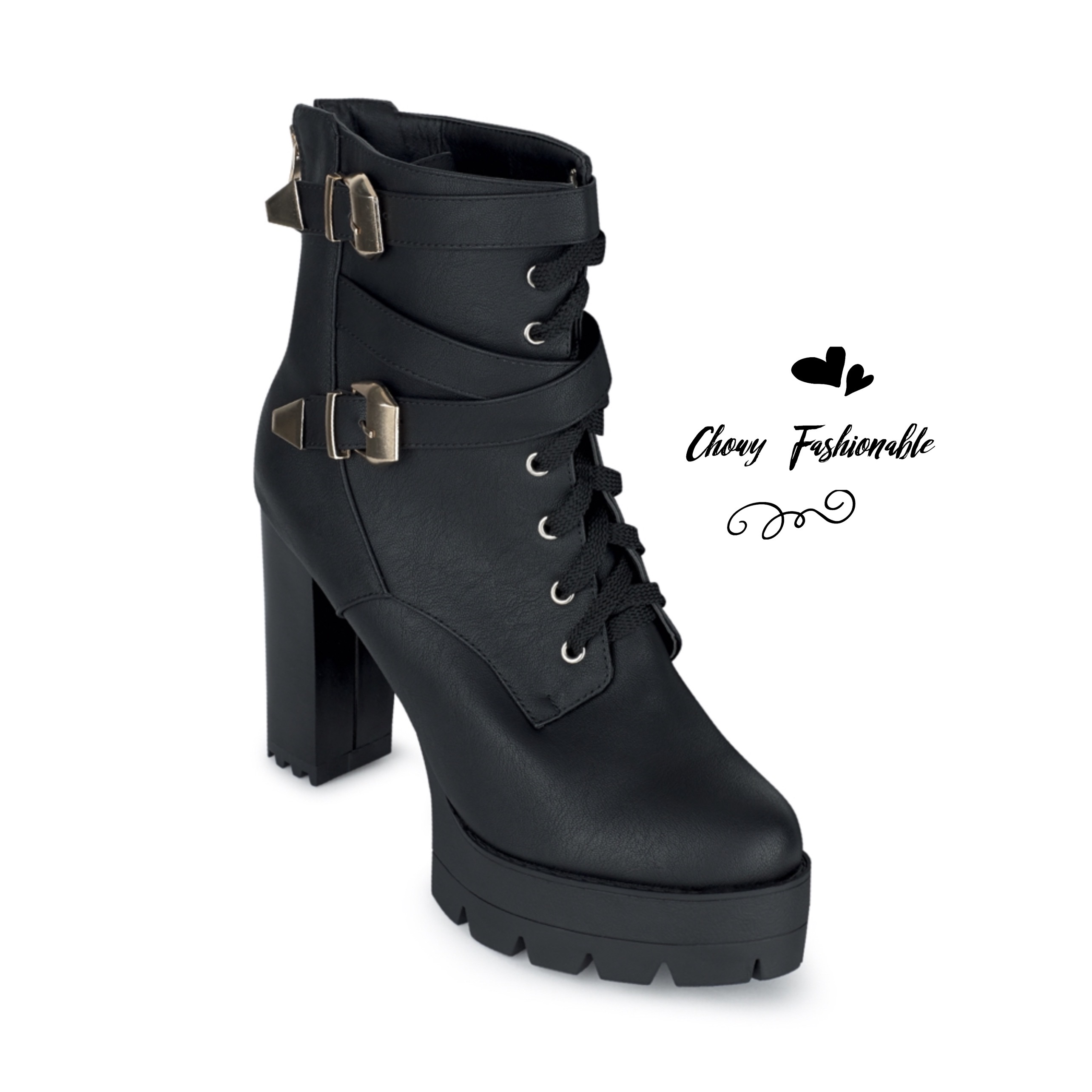 รองเท้าบูทไซส์ใหญ่ 39-48 ส้นหนาสูง 5 นิ้ว มัฟฟินส้นสูง คอสเพย์ สีดำ KR1093BL