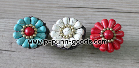 แหวนเชือกเทียนถัก หินเทอร์ควอยส์ ดอกไม้