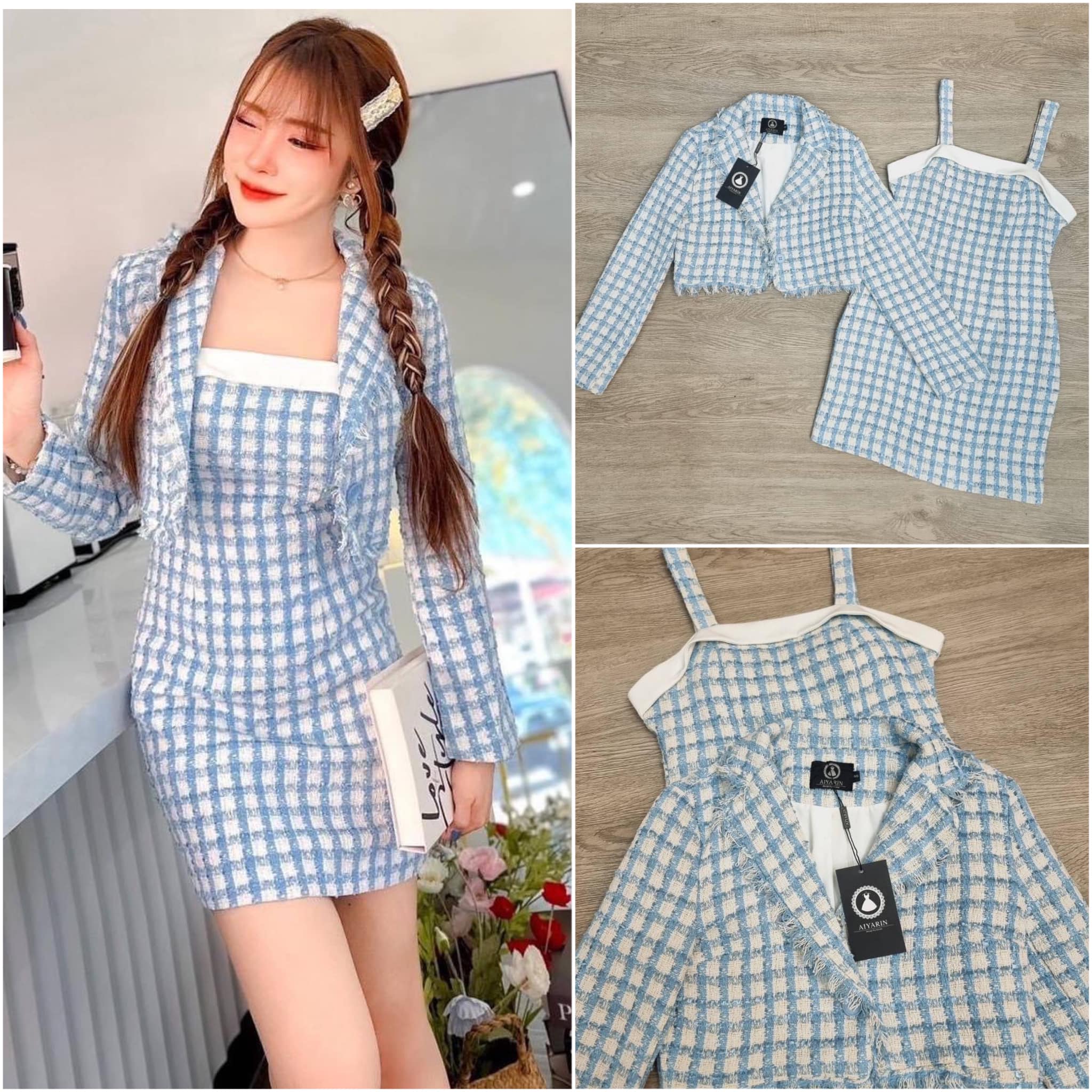 Set 2ชิ้น เสื้อสูท+เดรสกระโปรง ผ้าทวิต สินค้าคุณภาพ (พร้อมส่ง)