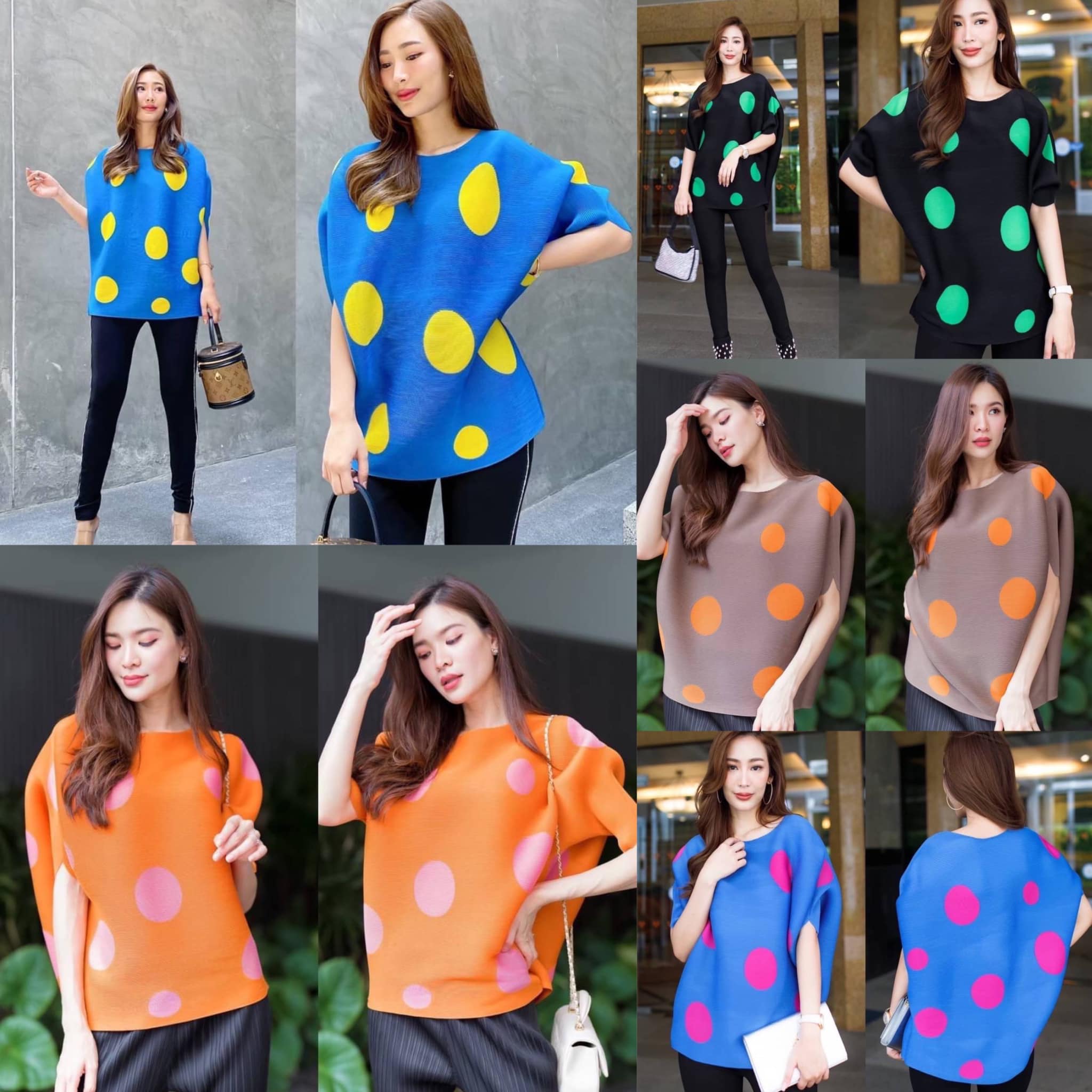 เสื้อลายจุดอัดพลีท 100% เนื้อเดียวกับงาน Brand งาน เกาหลีแท้ 🇰🇷 สวย High Quality ✔️ : สินค้าคุณภาพ (พร้อมส่ง)