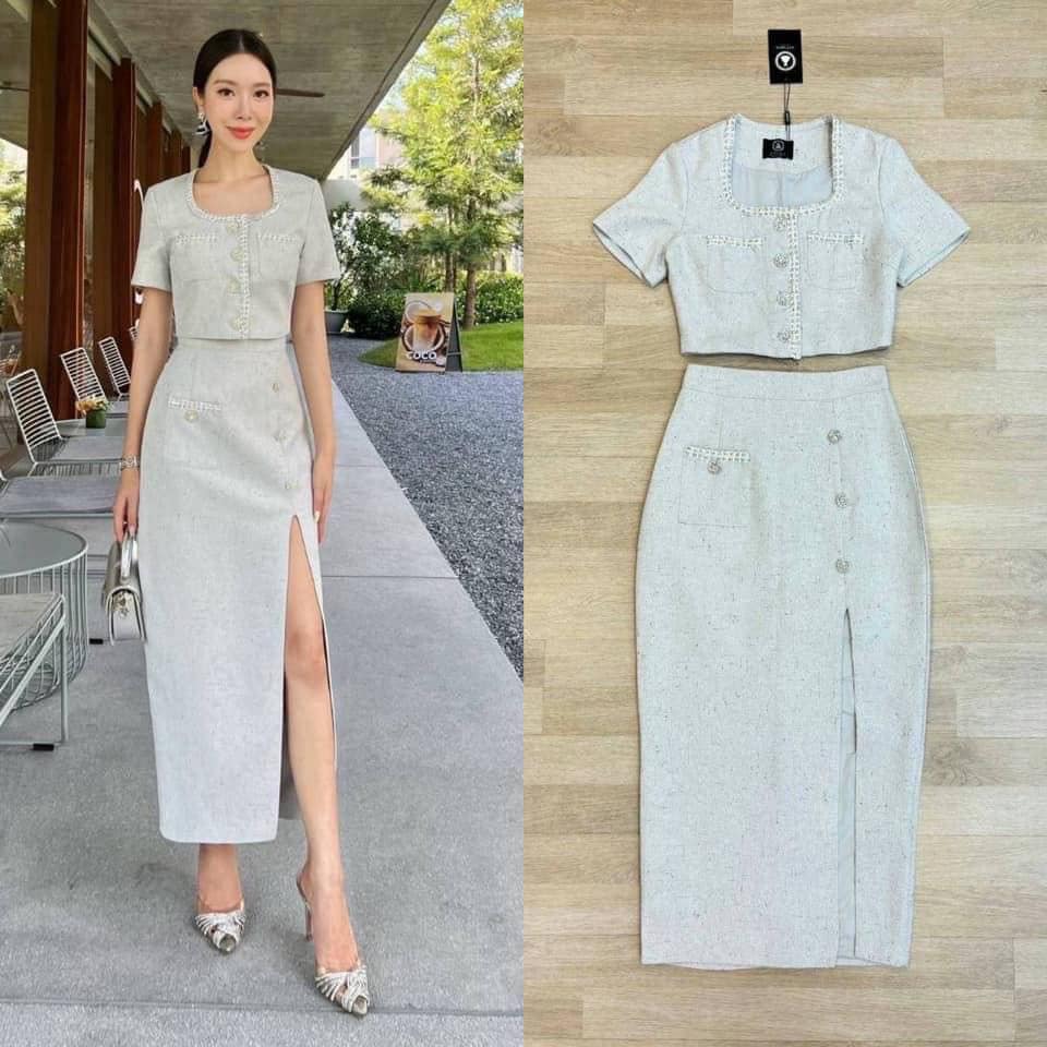 set เสื้อผ้าทวิต+กระโปรงผ้าทวิต เนื้อดีผ้าหนามากคะ ซับในอย่างดีเสื้อดูเก๋ๆ : สินค้าคุณภาพ (พร้อมส่ง)