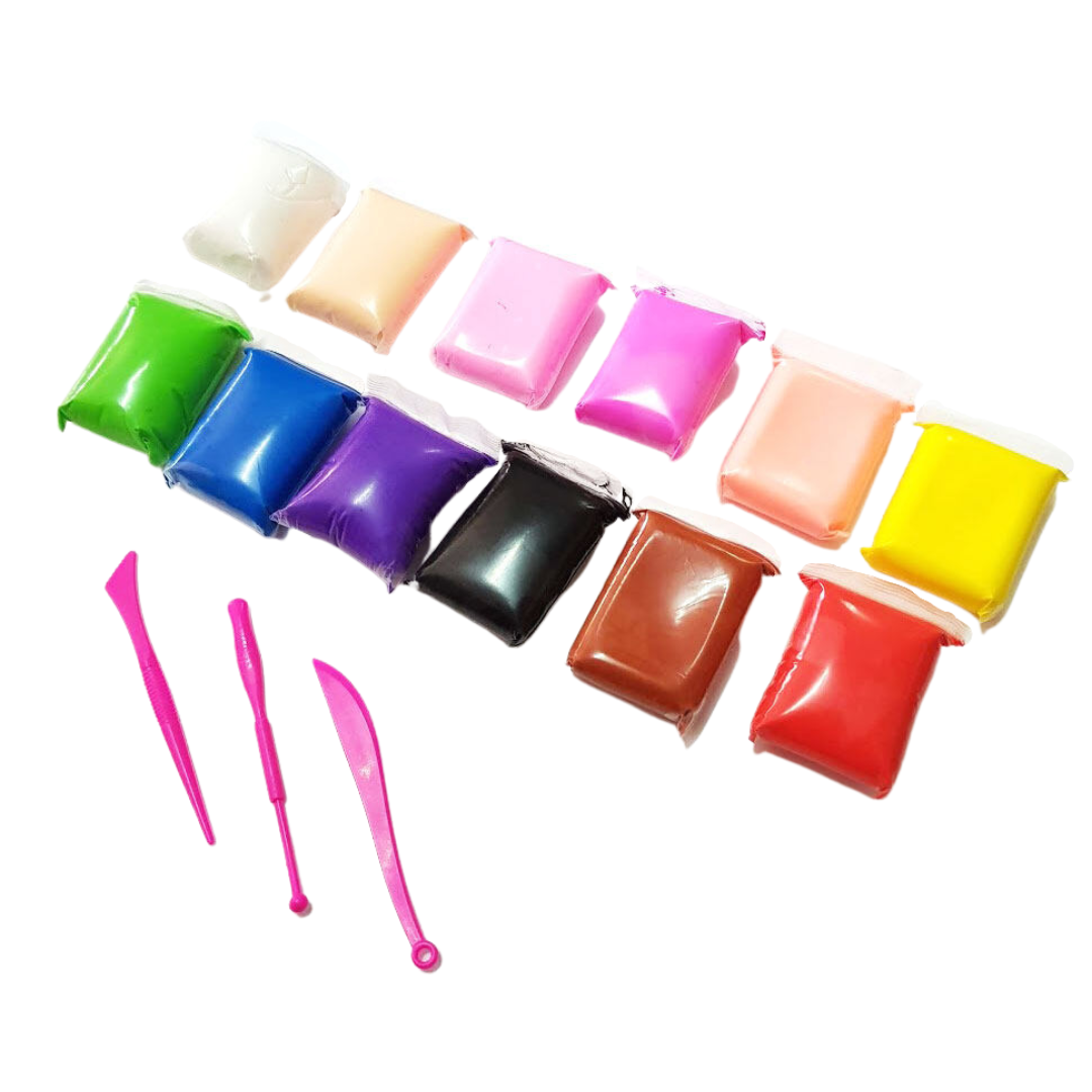 ดินเบา แพ็ค 12 สี พร้อมเครื่องมือปั้น 3 ชิ้น ปั้นดีไม่ติดมือ ปลอดภัยไร้สารพิษ Lightweight Moulding Clay