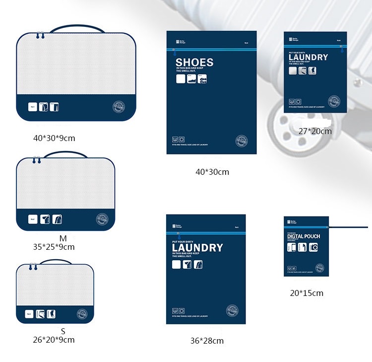 Botta Design กระเป๋าจัดระเบียบเดินทาง 7 ใบ ผลิตจากโพลีเอสเตอร์กันน้ำคุณภาพดี สำหรับจัดระเบียบเสื้อผ้า กางเกง ชุดชั้นใน กางเกงใน อุปกรณ์ไอที มี 6 สี