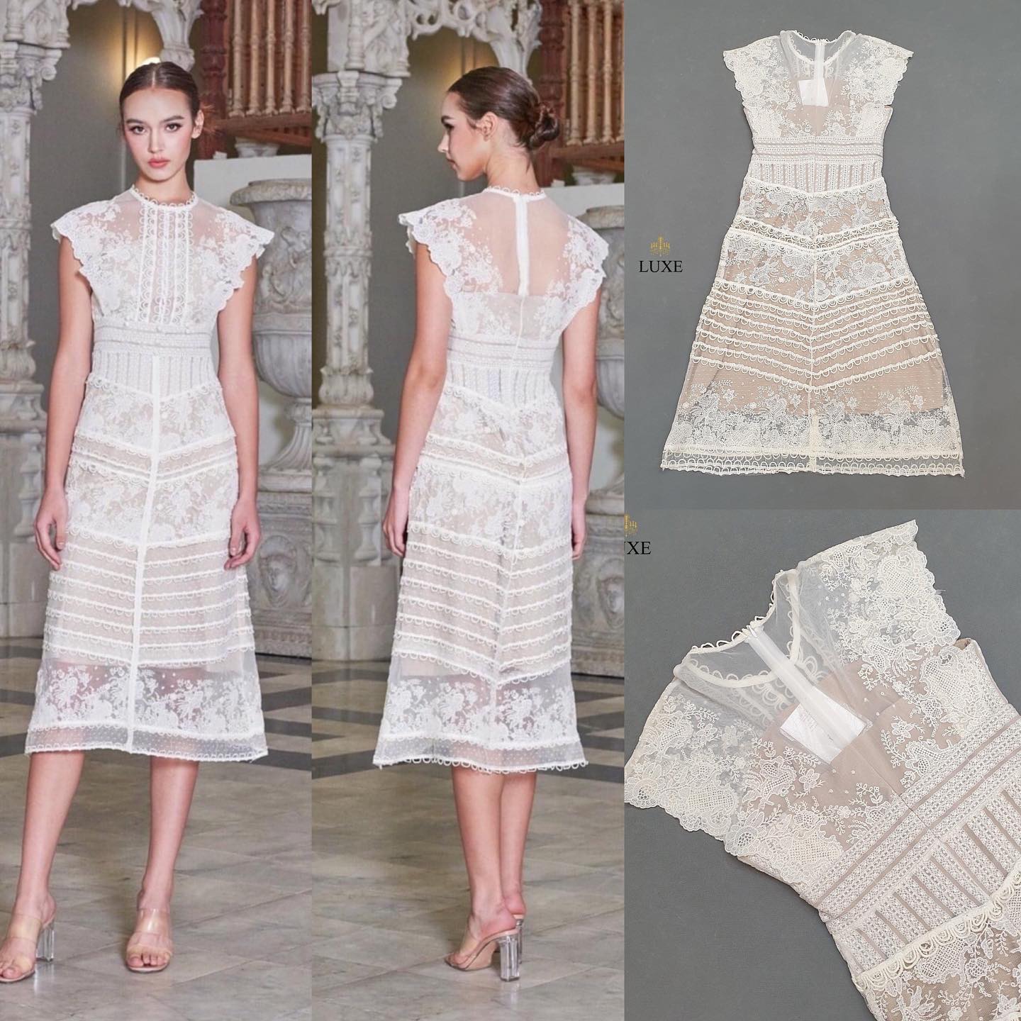 เดรสเสื้อคอกลมแขนล้ำ กระโปรงทรงเอ สินค้าคุณภาพ (พร้อมส่ง)