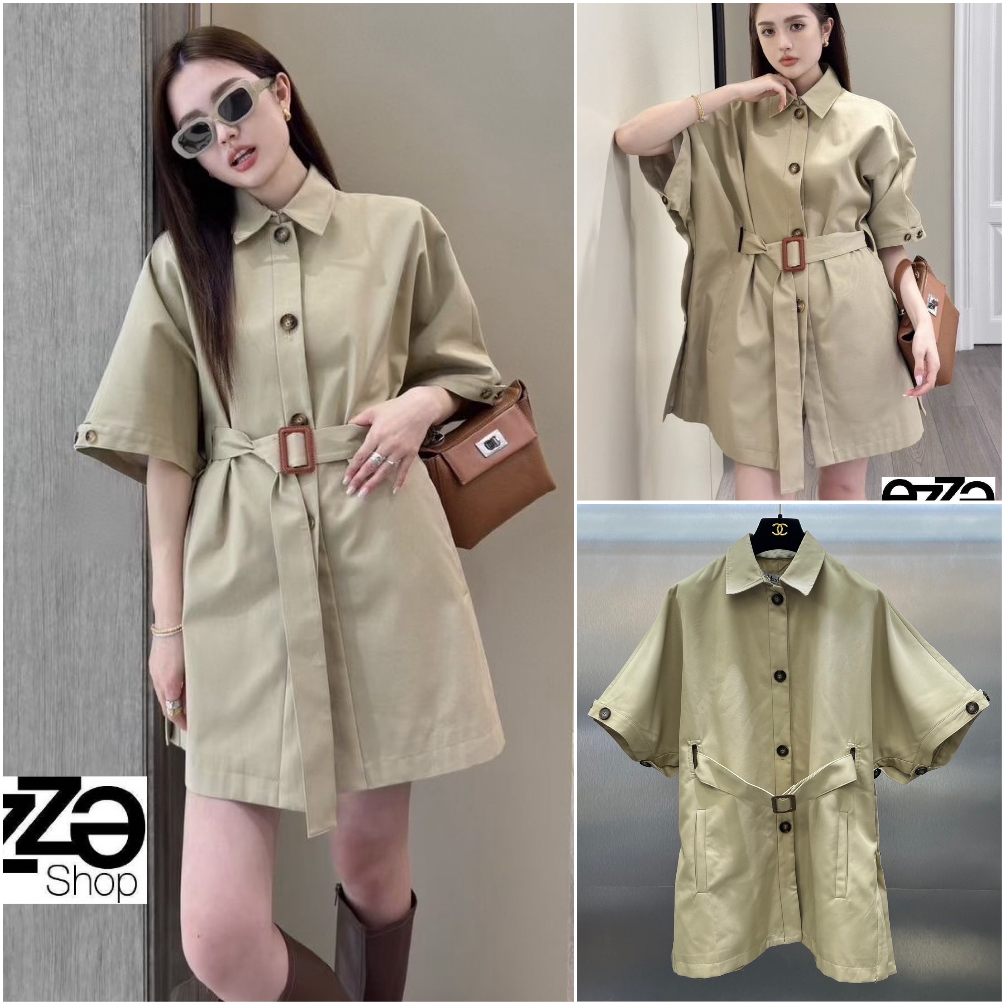 เสื้อคลุมแขนสั้น ทรงcape สีเบจ สวยแพงมาก เสื้อคลุมกระดุมหน้า มาพร้อมเข็มขัด สายลัคชู : สินค้าคุณภาพ (พร้อมส่ง)