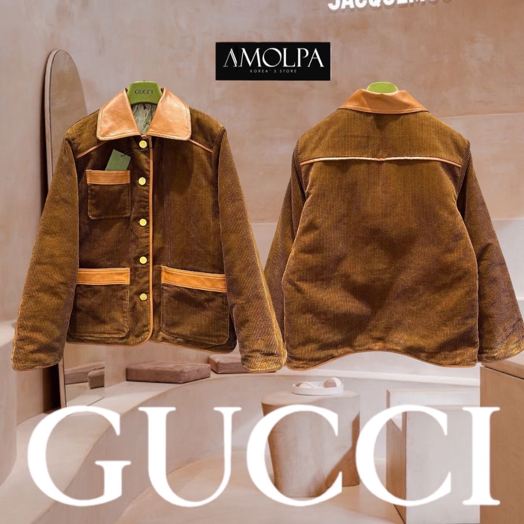 JACKET GG งานใส่ได้2ด้าน อีกด้านเป็นงานผ้าลูกฟูกสีน้ำตาล อีกด้านเป็นผ้าลาย GUCCI งานผ้าอย่างดี หนานุ่ม เหมือนช๊อปเด๊ะ : สินค้าคุณภาพ (พร้อมส่ง)