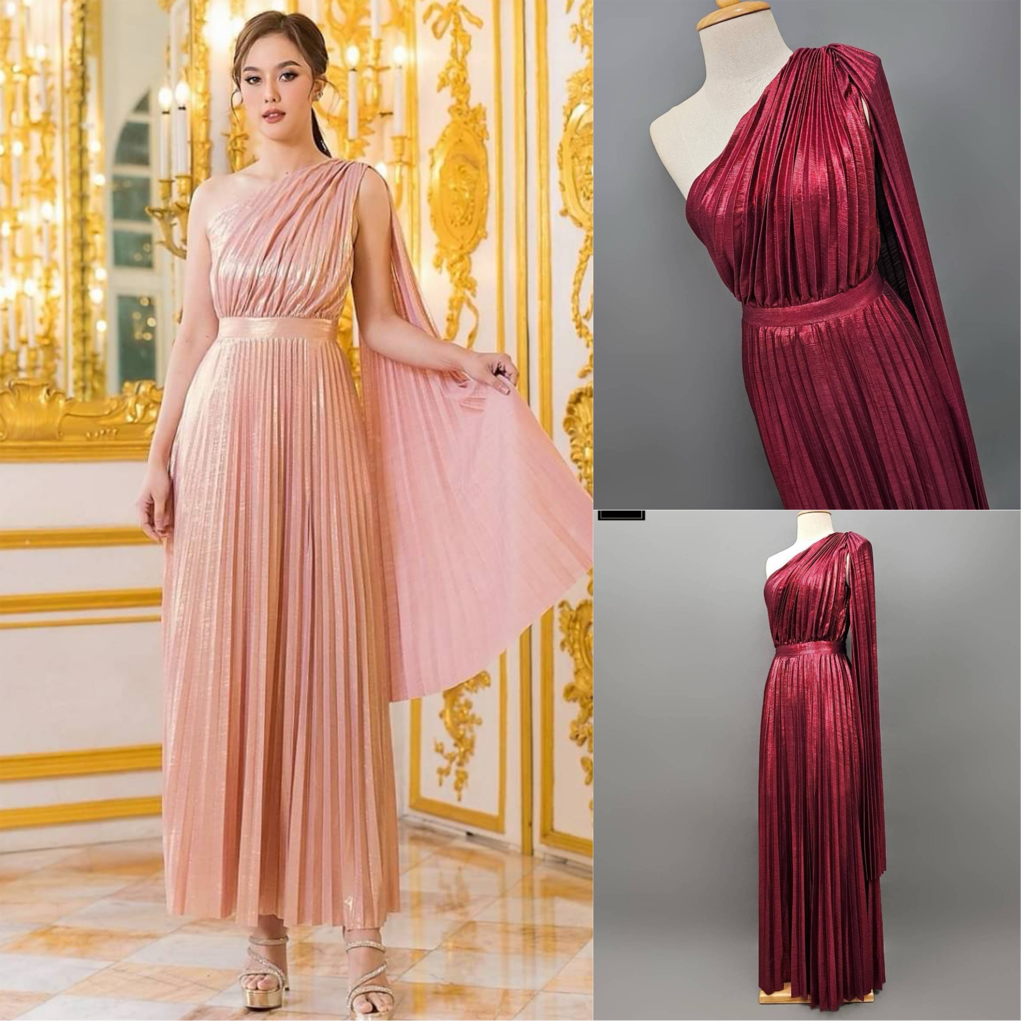 แม็กซี่เดรสเสื้อไหล่เดียวแขนยาว ดีเทล ผ่าแขนเสื้อด้านใน ทำจากผ้าสแปนเด็กซ์ สีเม็ททัลลิค เนื้อนุ่มยืดหยุ่น อัดพลีททั้งตัว มีซิปซ่อนและซับในอย่างดีค่ะ ใส่สบาย : สินค้าคุณภาพ (พร้อมส่ง)