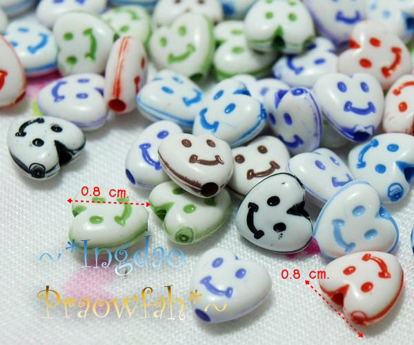4037mt ลูกปัดหัวใจยิ้ม ขนาด 0.8 ซม. คละสี (10 กรัม 80 ชิ้น)
