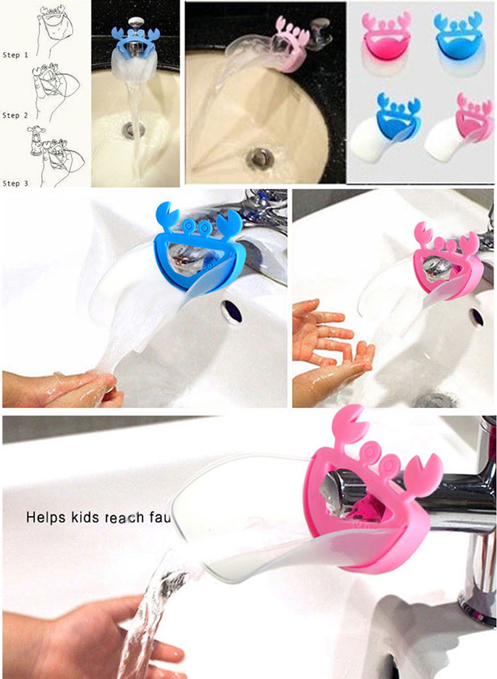 หัวต่อก๊อกน้ำอ่างล้างมือรูปปูน้อย ช่วยให้เด็กเล็กใช้อ่างล้างมือได้สะดวก ไม่ต้องเอื้อม