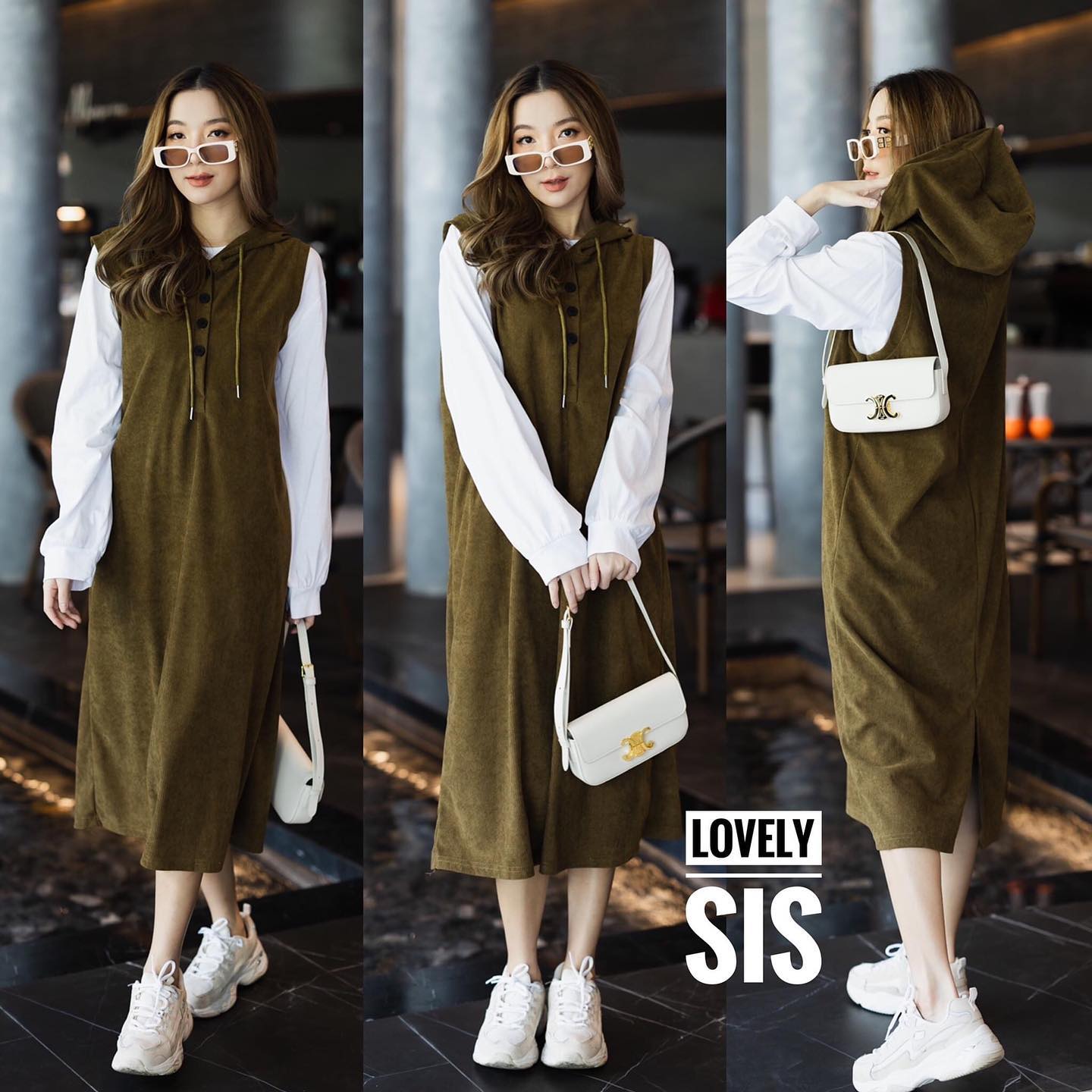 Set 2 pcs งานเสื้อแขนยาวผ้าสีขาว ตัวในมาพร้อทเดรสแต่งฮู้ด กระดุม แกะได้แต่งผ้าชายกระโปรงด้านหลัง ผ้าดีใส่สวยเท่ห์มากค่า . สินค้าคุณภาพ (พร้อมส่ง)