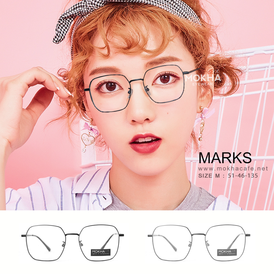 MARKS - black แว่นทรงเหลี่ยม กรอบโลหะ กว้าง 135 มม. (sizeM) H46