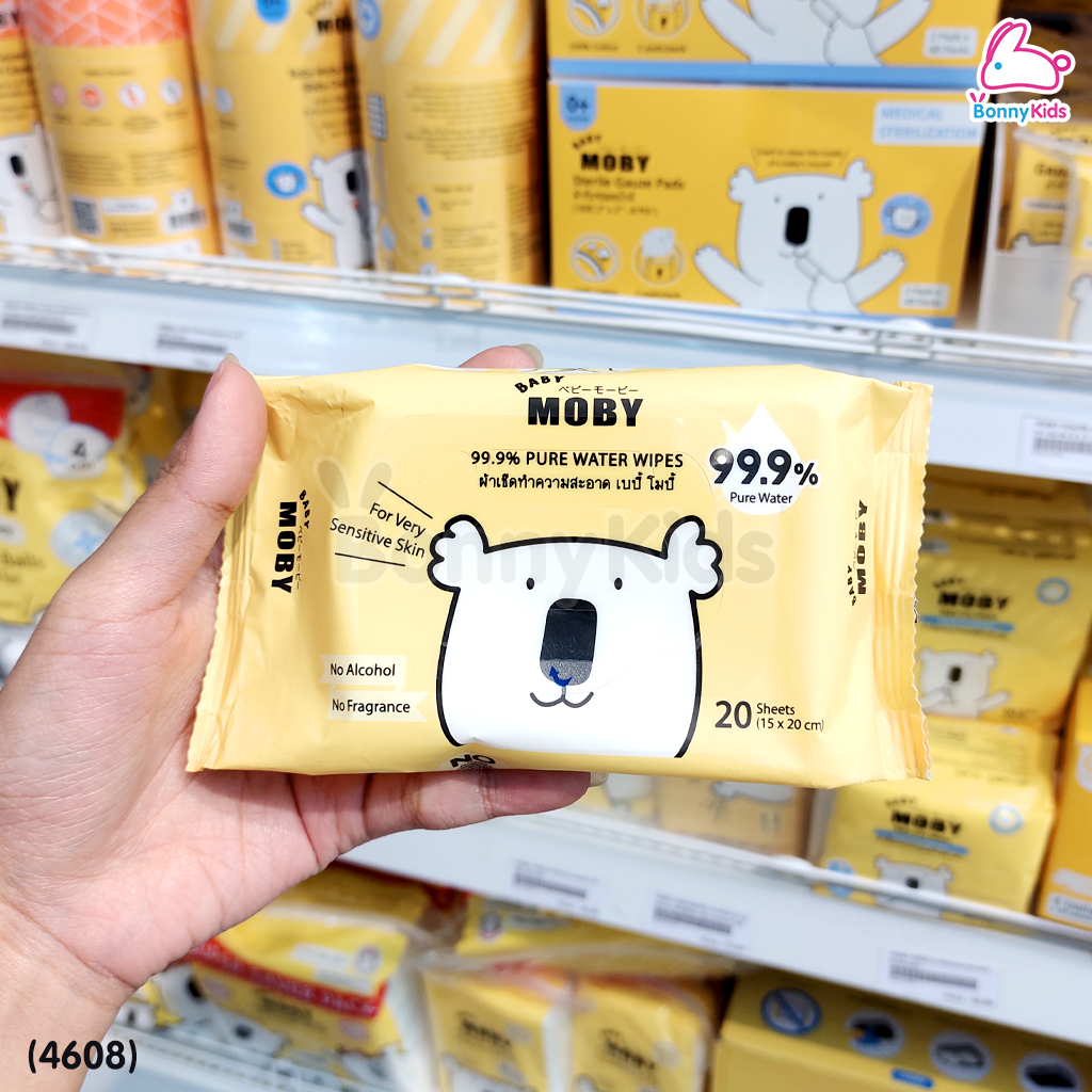 (4608) Baby Moby (เบบี้โมบี้) Pure Water Wipes ผ้าเช็ดทำความสะอาด สูตรเพียววอเตอร์ 99.9% (20 แผ่น)