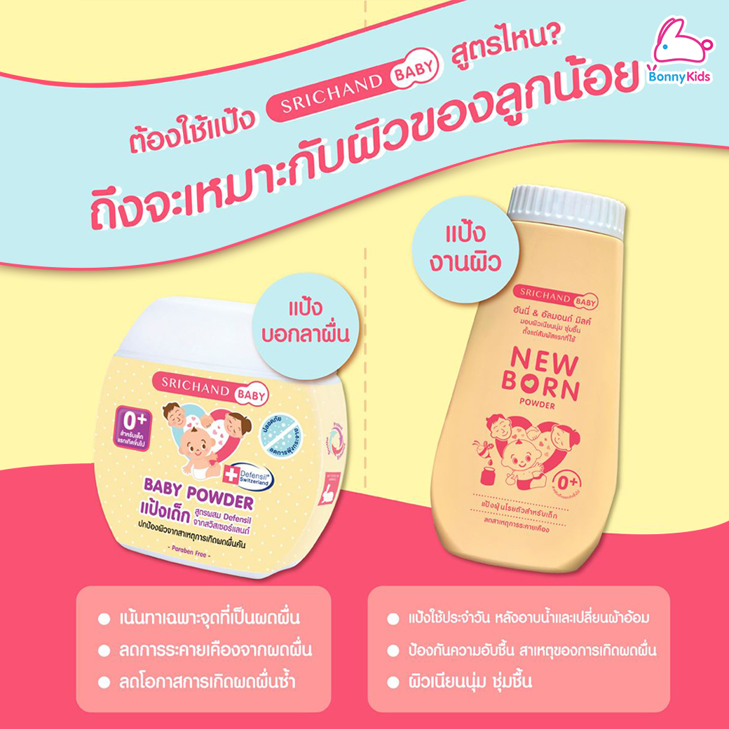SRICHAND BABY (ศรีจันทร์เบบี้) Baby Powder และ NewBorn Powder แป้งเด็กสูตรพิเศษ