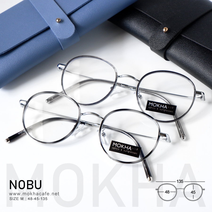 แว่นตา NOBU - black tortoise กรอบแว่นทรงกลม ขาโลหะ น้ำหนักเบา กว้าง 135 มม.(sizeM) H45