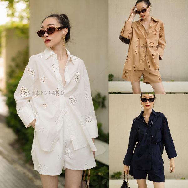 Set เสื้อเชิ้ตผ้าฉลุ + กางเกงขาสั้น สินค้าคุณภาพ (พร้อมส่ง)