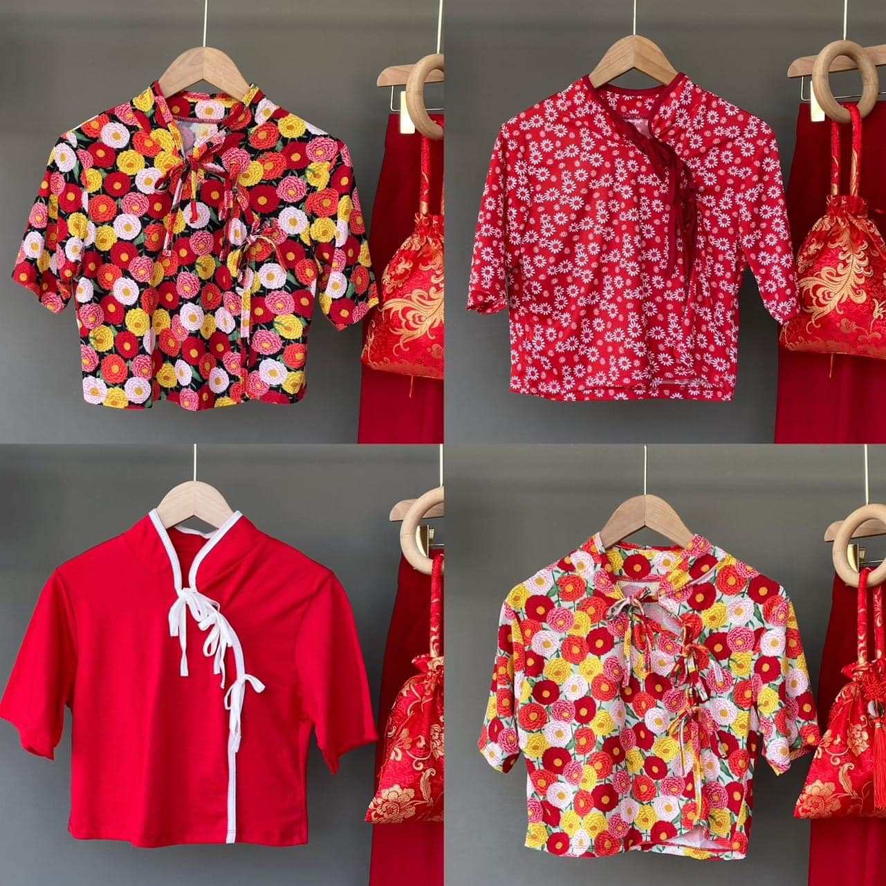 กี่เพ้ามาแล้ว งานเสื้อคอจีนแขนสั้น ทรงครอป งานสวย ลายดอกไม้สวยมาก สีสดใส ใส่สบาย : สินค้าคุณภาพ (พร้อมส่ง)